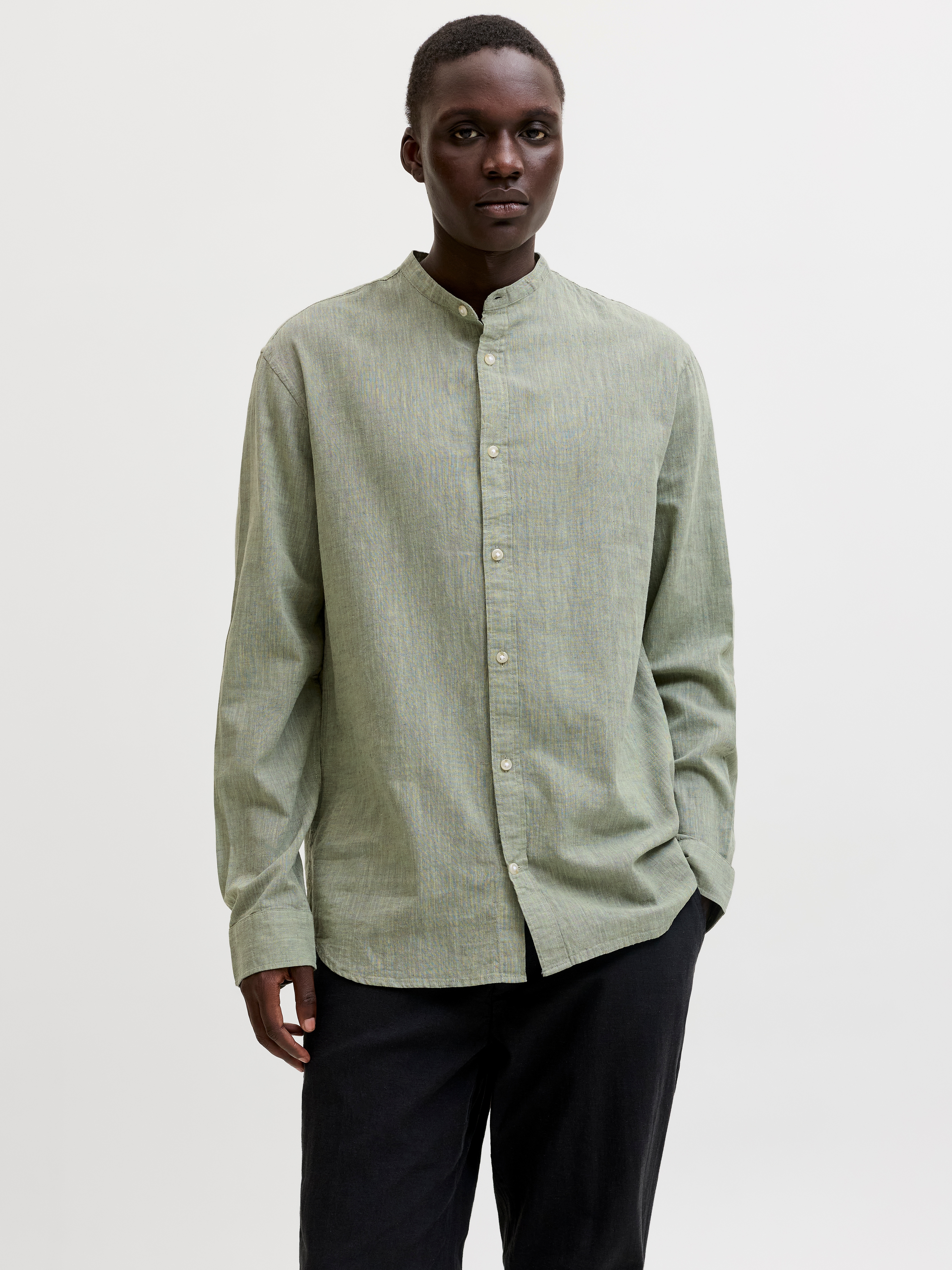 Jack & Jones "JJESUMMER LINEN BLEND BAND SHIRT L/S SN" Baumwollmischung, regular fit