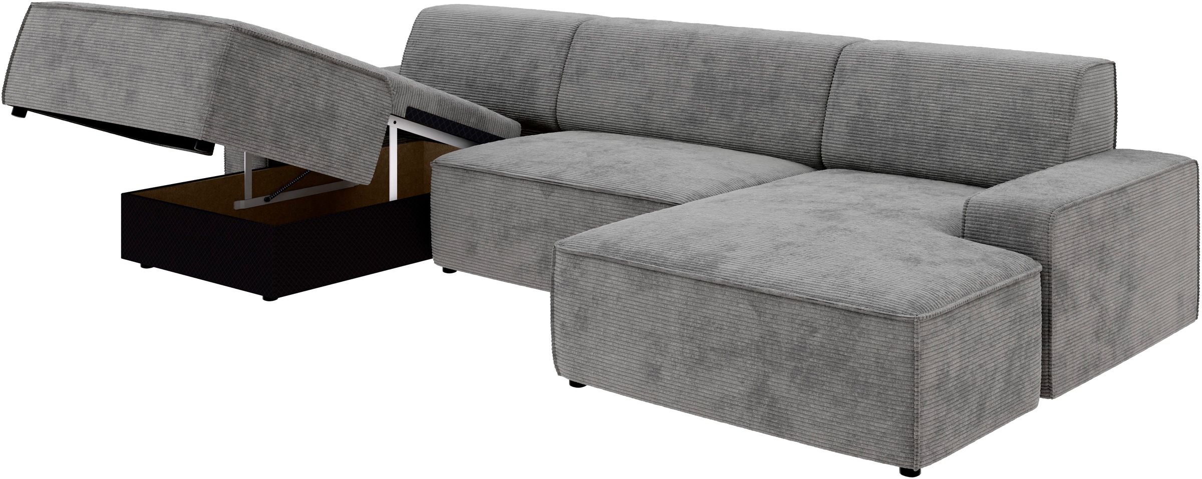 TRENDMANUFAKTUR Wohnlandschaft »Graz, wahlweise mit Sitzvorschub und Bettkasten, U-Form, Breite 329 cm«, in Cord-, haustierfreundlichem LEO Struktur- oder LUMOS-3D-Bezug