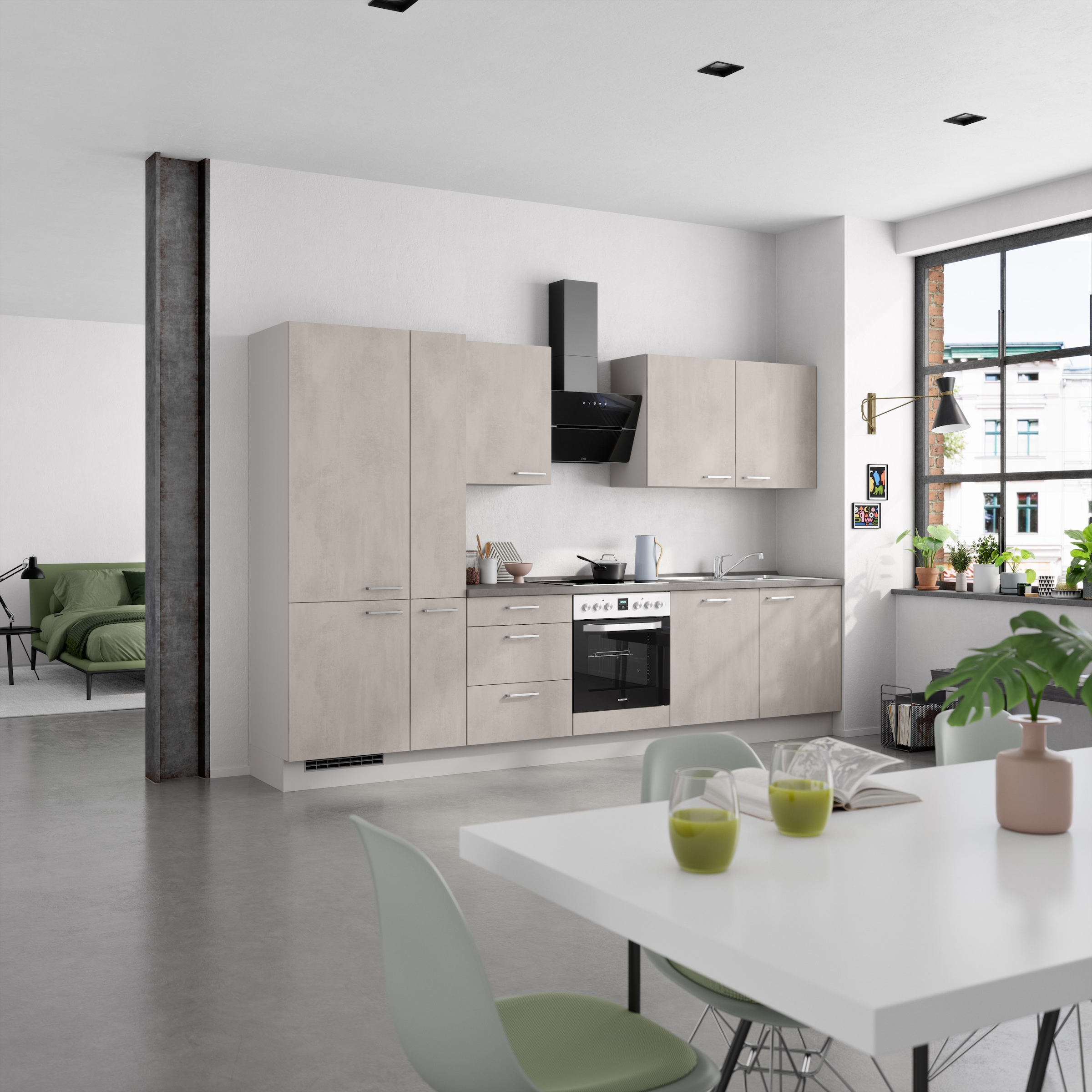 nobilia® Küchenzeile »"Riva II", NEU: individuell anpassbar mit gratis Profi-Beratung« vormontiert, Breite 330 cm, Ausrichtung wählbar, wahlw. mit E-Geräten