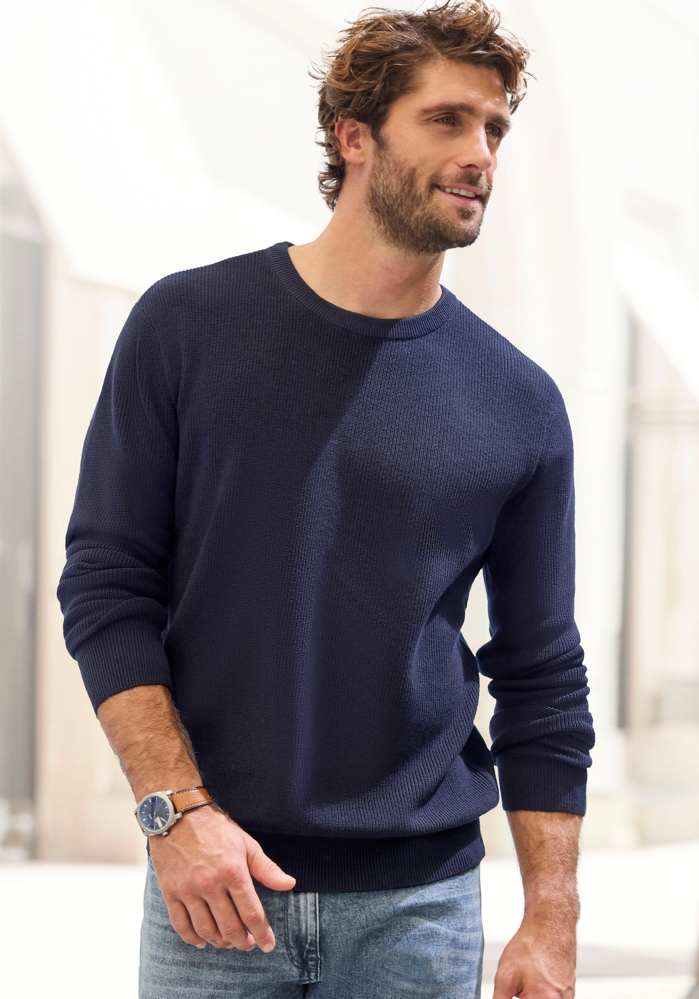 John Devin Strickpullover, Pullover in modischen Farben aus Baumwollmischung