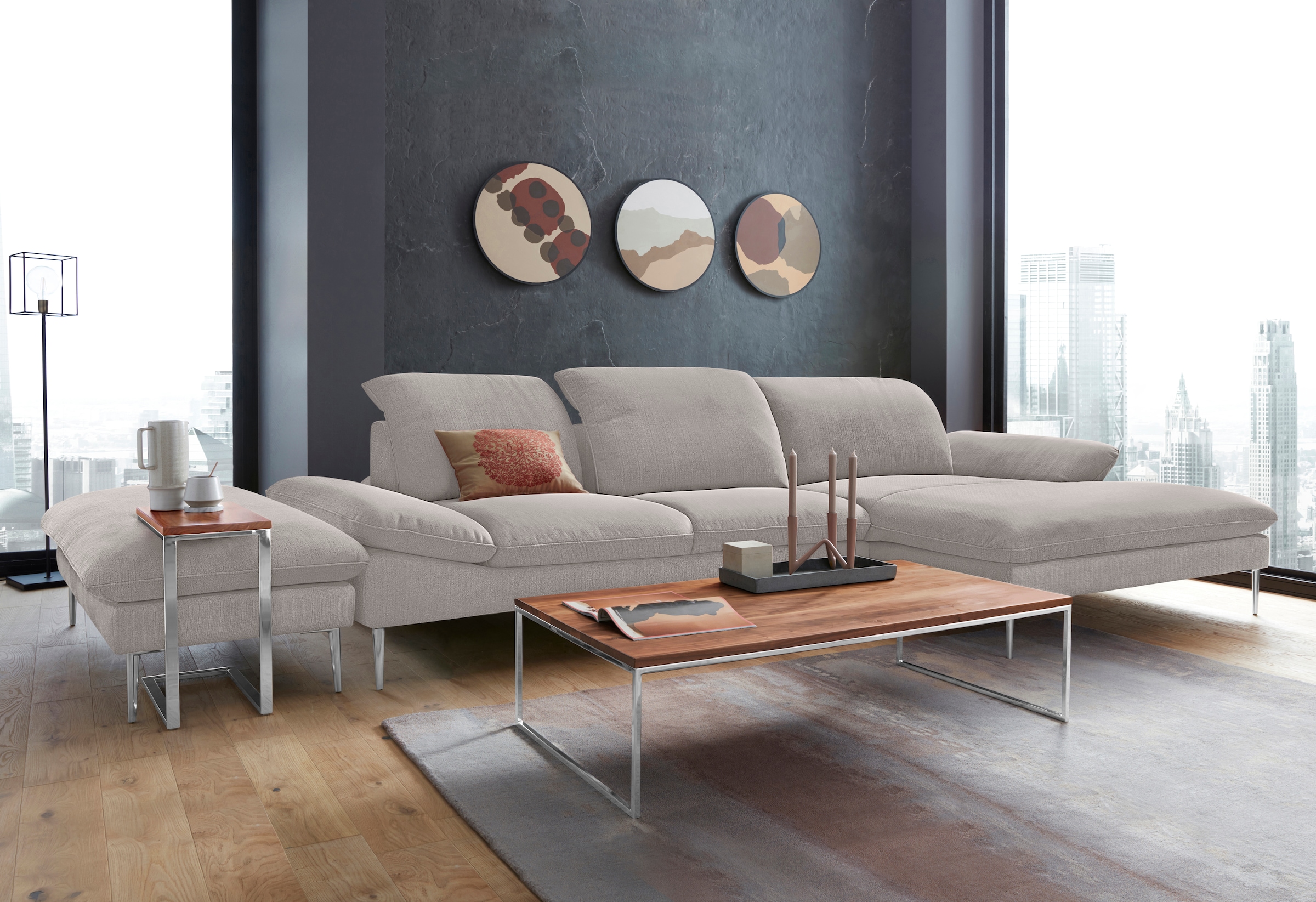 W.SCHILLIG Ecksofa »enjoy&MORE, Designsofa, bequem, zeitlos und elegant, L-Form«, mit Sitztiefenverstellung, Füße Chrom glänzend, Breite 340 cm