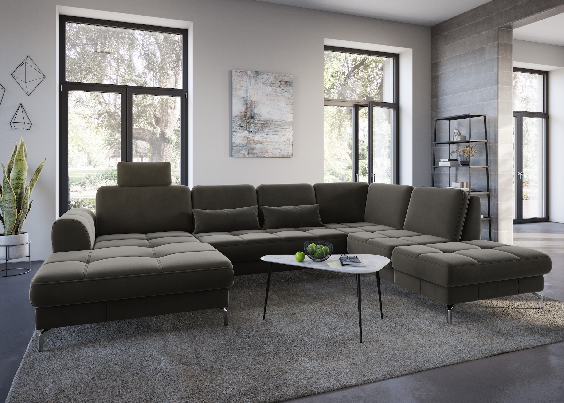 sit&more Wohnlandschaft »Bendigo U-Form«, inklusive Sitztiefenverstellung, Bodenfreiheit 12 cm, in 2 Fußfarben