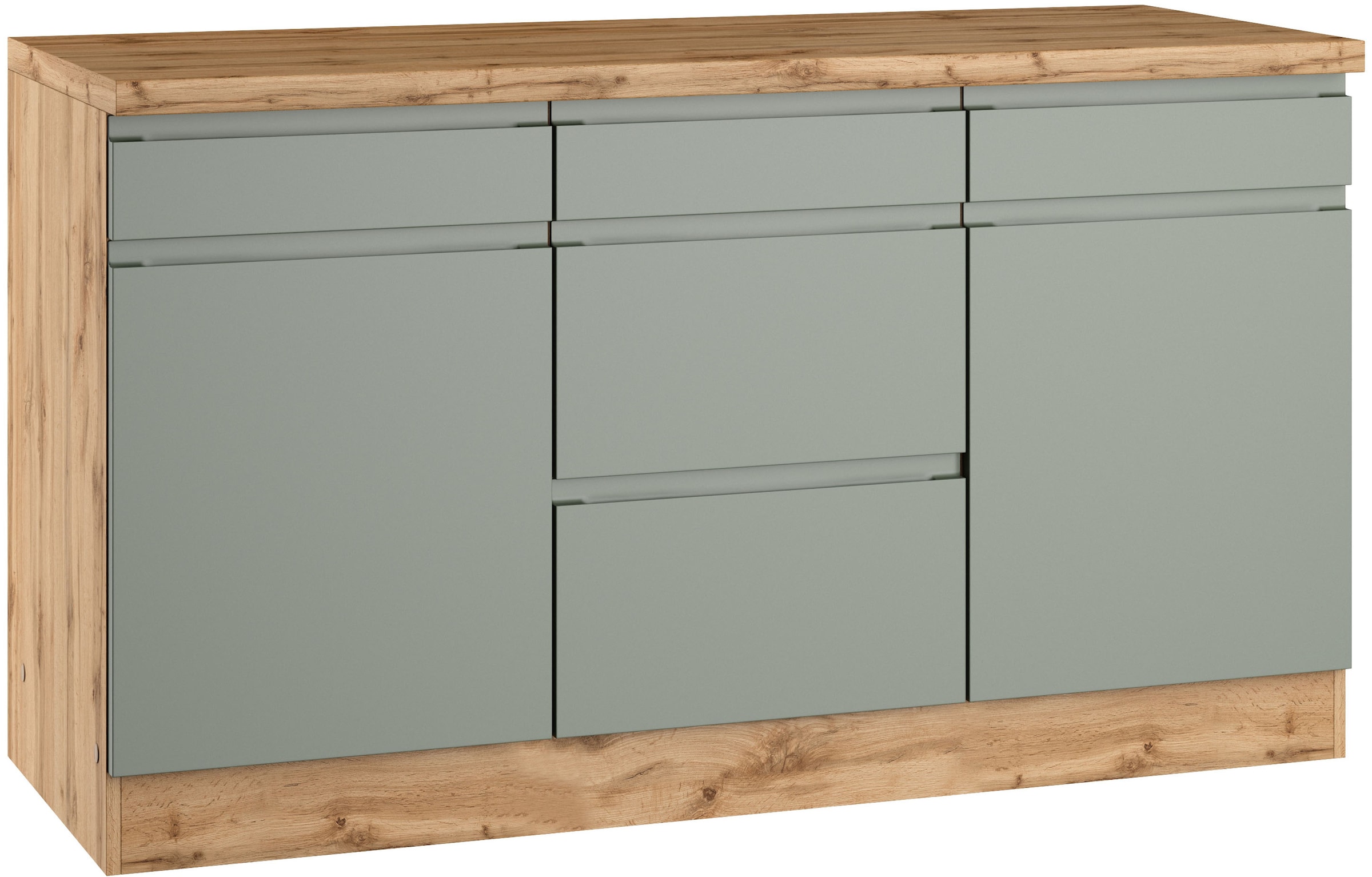 KOCHSTATION Unterschrank "KS-Virginia,neu in verbesserter Ausführung" Breite 150 cm, 2 Türen, 3 Schubkästen, 2 Auszüge
