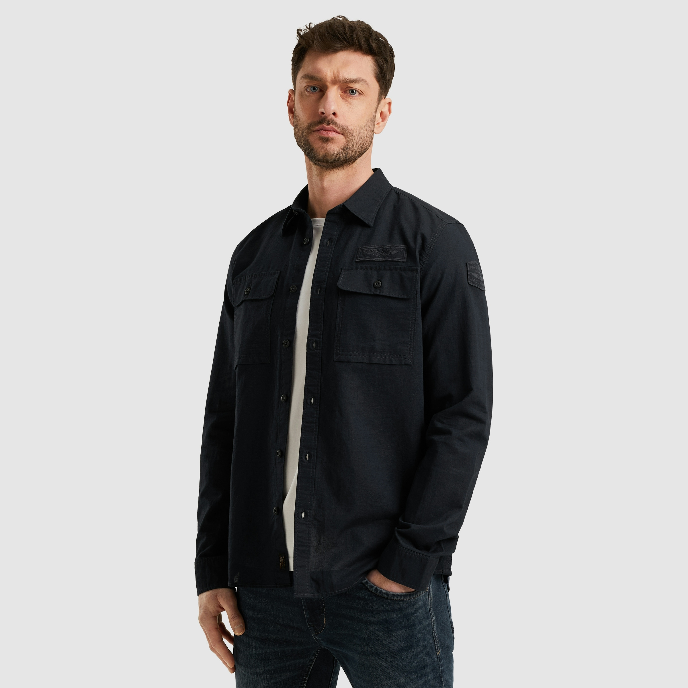 PME LEGEND Langarmhemd »Long Sleeve Shirt Cotton/linen«, mit Brusttaschen und mit Leinen