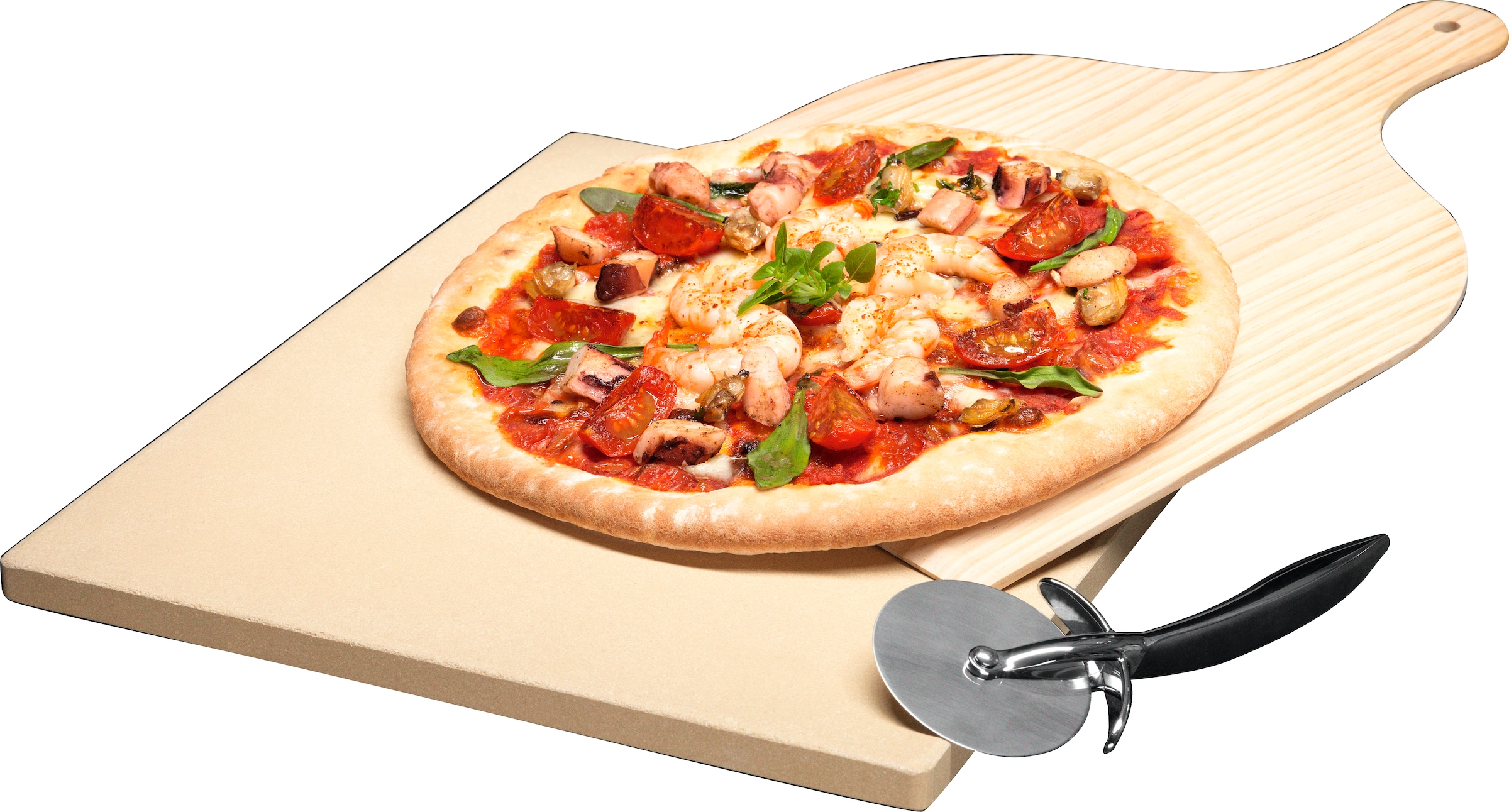 AEG Pizzastein »A9OZPS1«, (Set, 3 St., Pizza Set bestehend aus Pizza Stein, Holzbrett, Schneidewerkzeug)