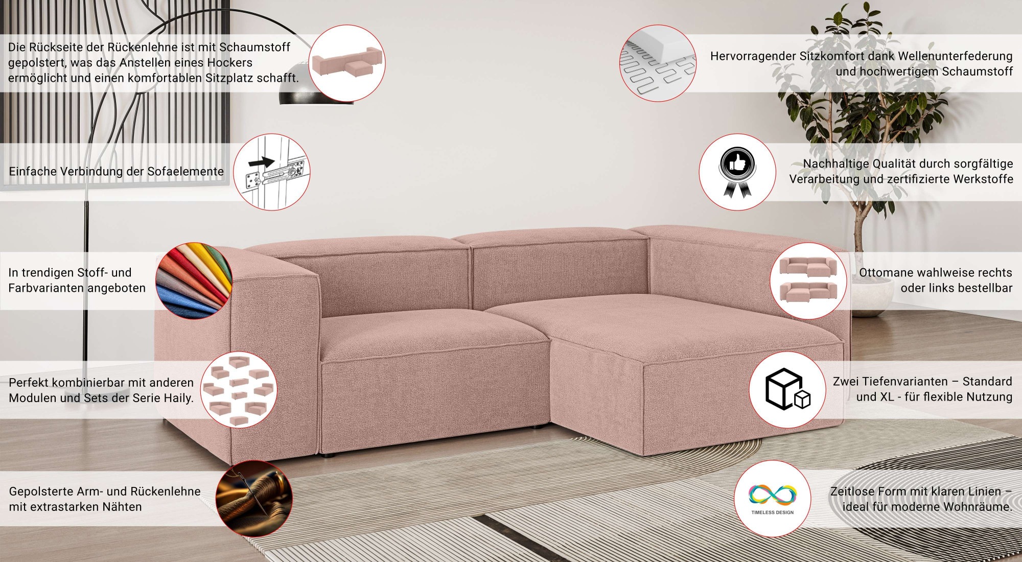 Thumbnail - OTTO home Ecksofa "HAILY L-Form links/rechts, Modularsofa, Sitztiefe 70/130 cm" als Modul oder separat verwendbar, für i...