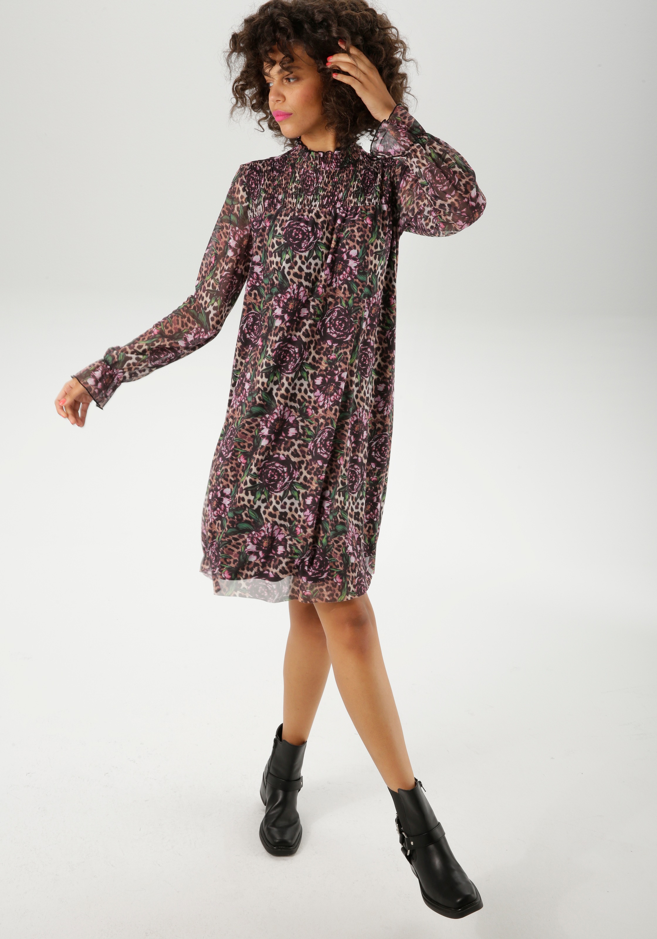 Aniston CASUAL Blusenkleid, mit fantasievollem Leo- und Blumenmuster bedruc günstig online kaufen
