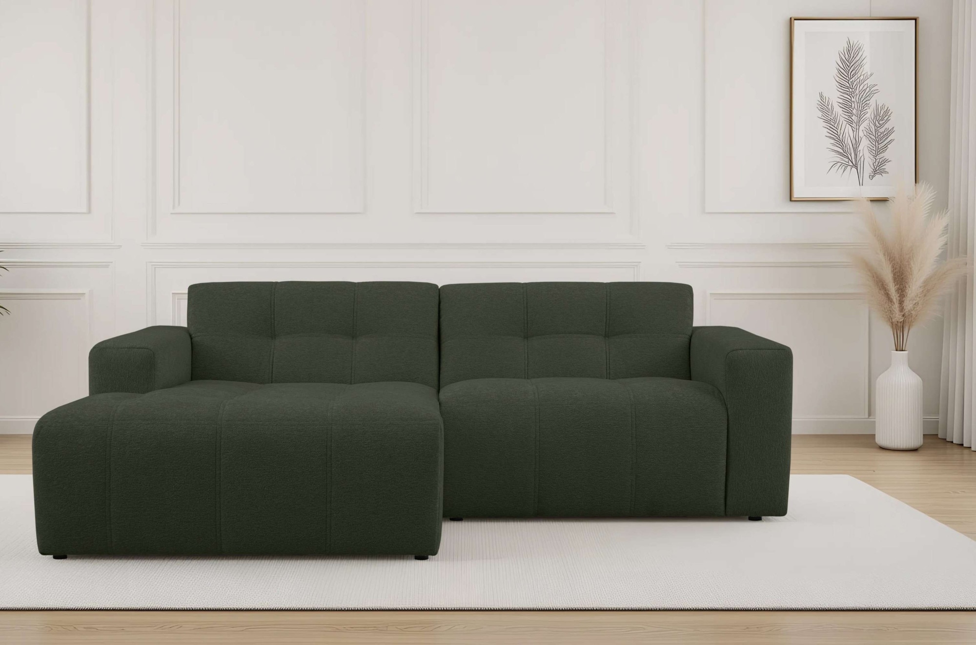OTTO home Ecksofa "Tapley" Breite 221 cm,Boucle, Struktur fein, mit Knopfsteppung, bodentief