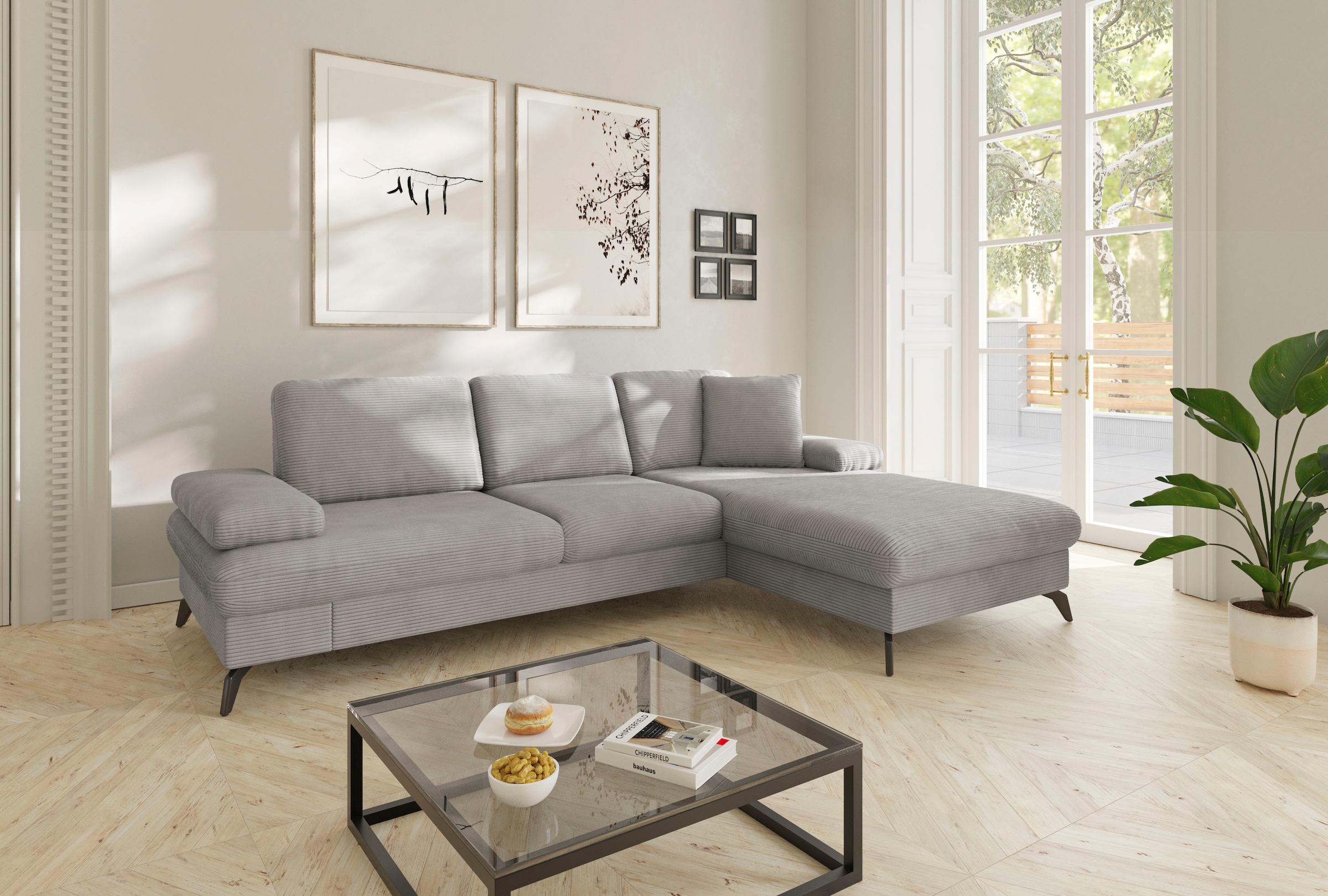 sit&more Ecksofa »Morris Jubi L-Form«, inkl. Armteilfunktion und 1 Zierkissen, wahlweise mit Bettfunktion