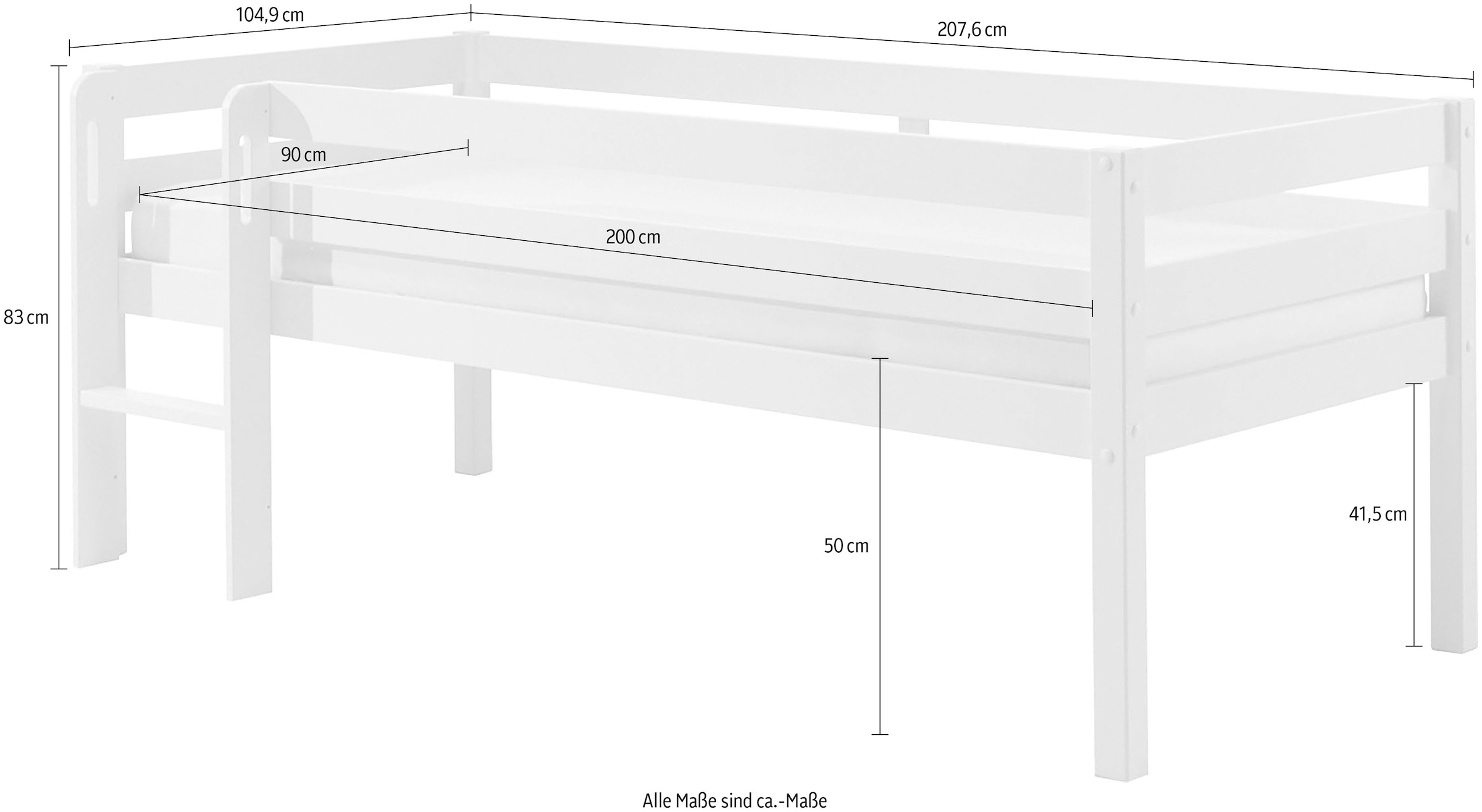 Vipack Spielbett »Vipack Pino«, (Made in Europe), Niedriges Spielbett mit LF 90 x 200 cm, Ausf. weiß oder grau lackiert