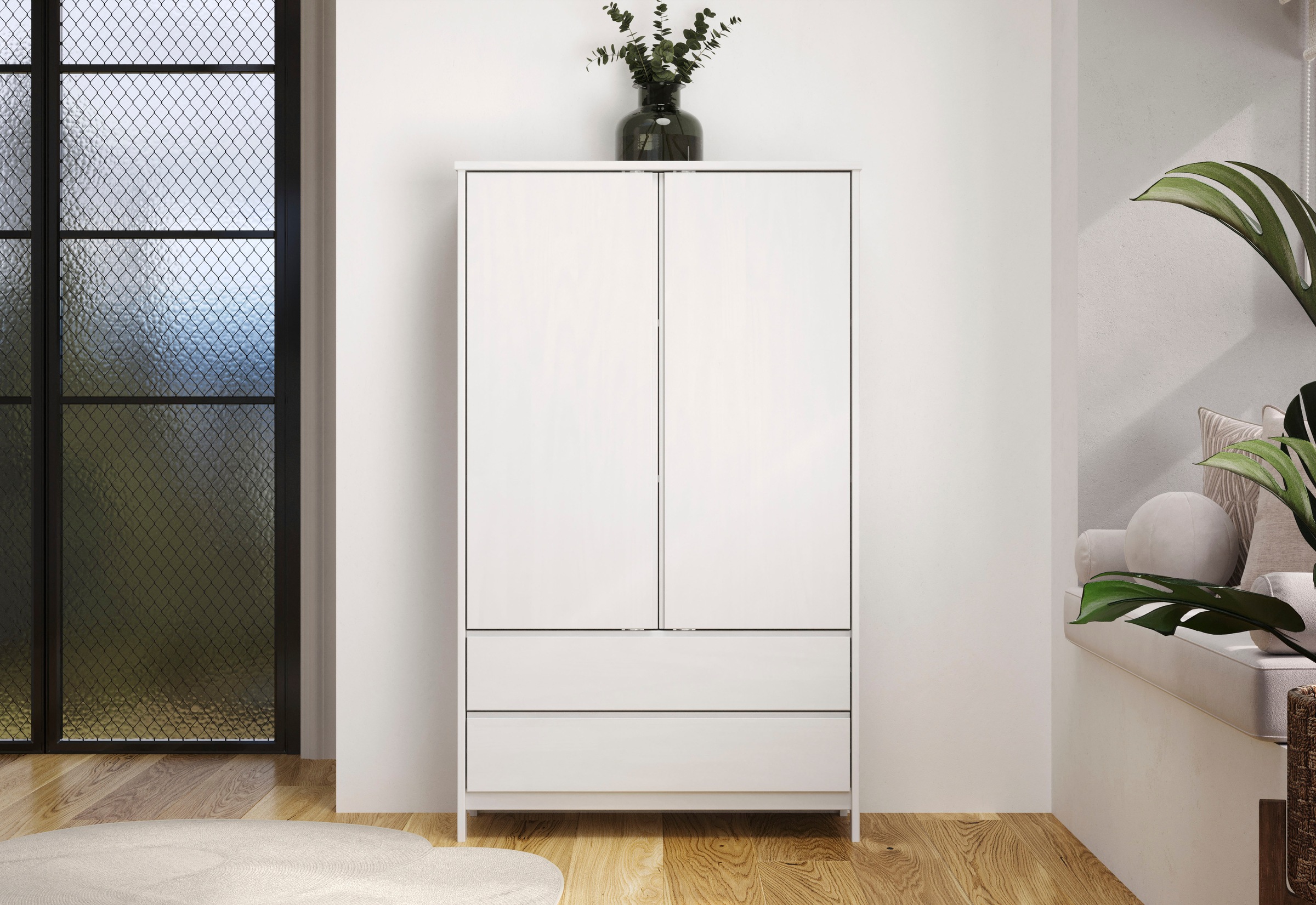 Home affaire Kleiderschrank "Aarhus" 1 Stk. tlg. Weißer, griffloser Massivh günstig online kaufen