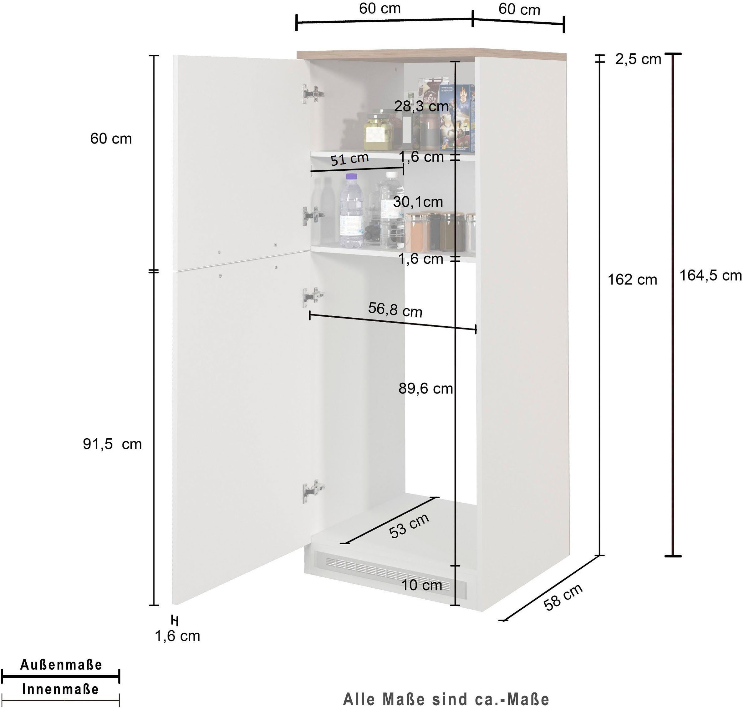 KOCHSTATION Kühlumbauschrank »KS-Sole« Breite 60 cm, Nischenmaß 56,8/53/90 cm