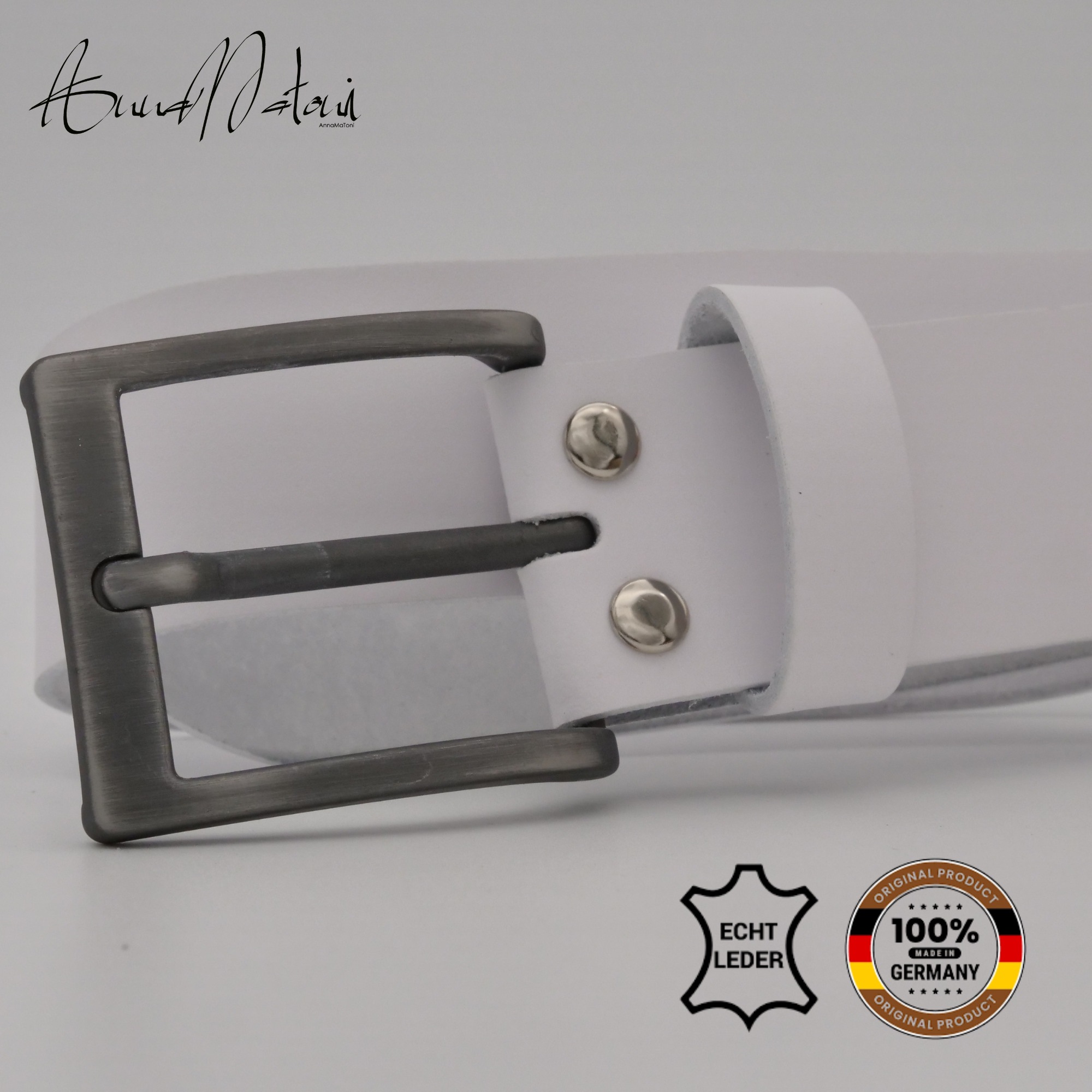 Ledergürtel ANNAMATONI "AnnaMatoni Herren Ledergürtel Zeitloses Design Gürtel 4cm breit", Herren, Gr. TW85 - 100cm Gesamtlänge, weiß 100, 100% Leder, Gürtel Ledergürtel 2