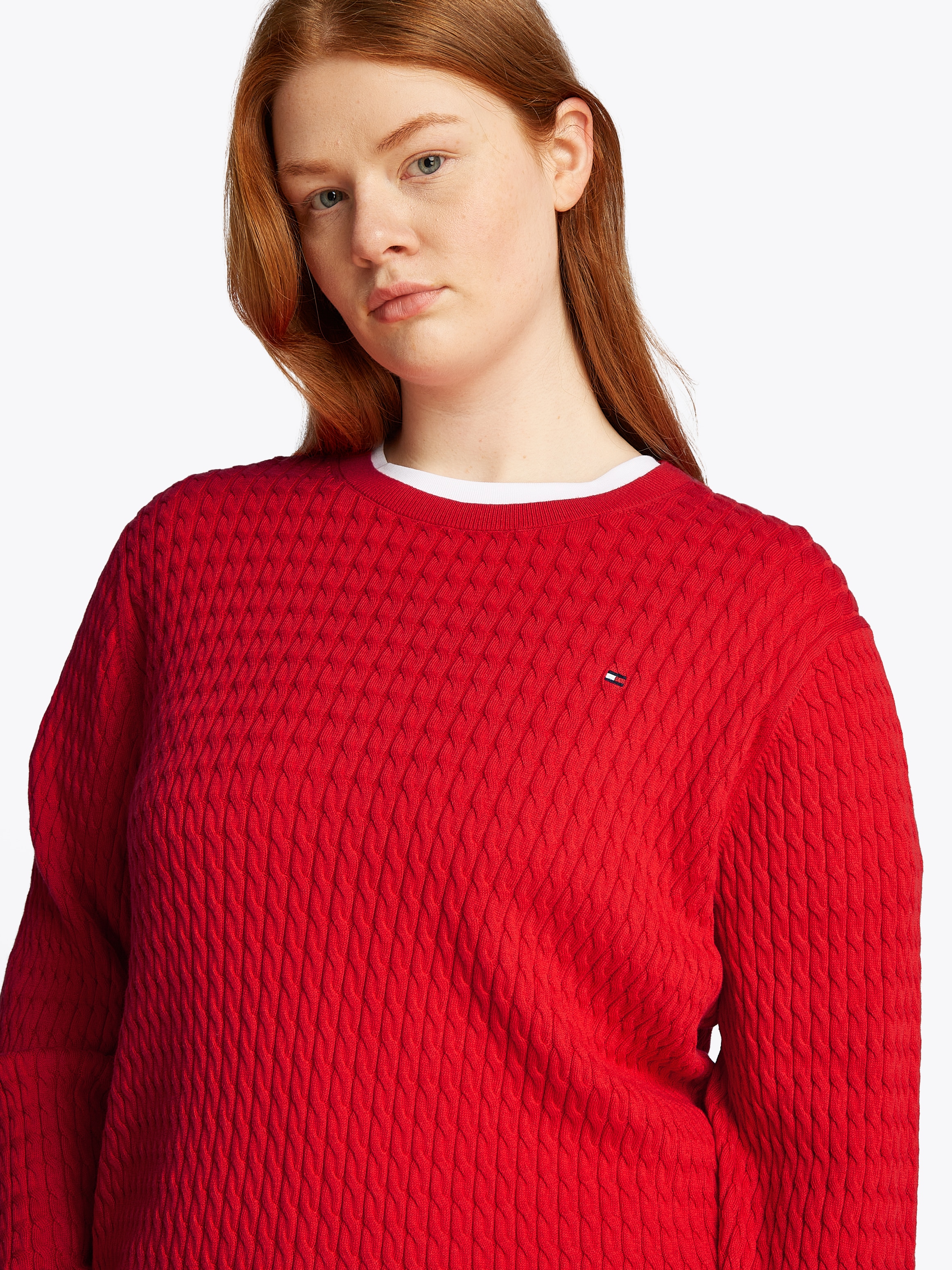 Tommy Hilfiger Curve Rundhalspullover "CRV CO CABLE C-NK LS SWEATER", in Gr günstig online kaufen