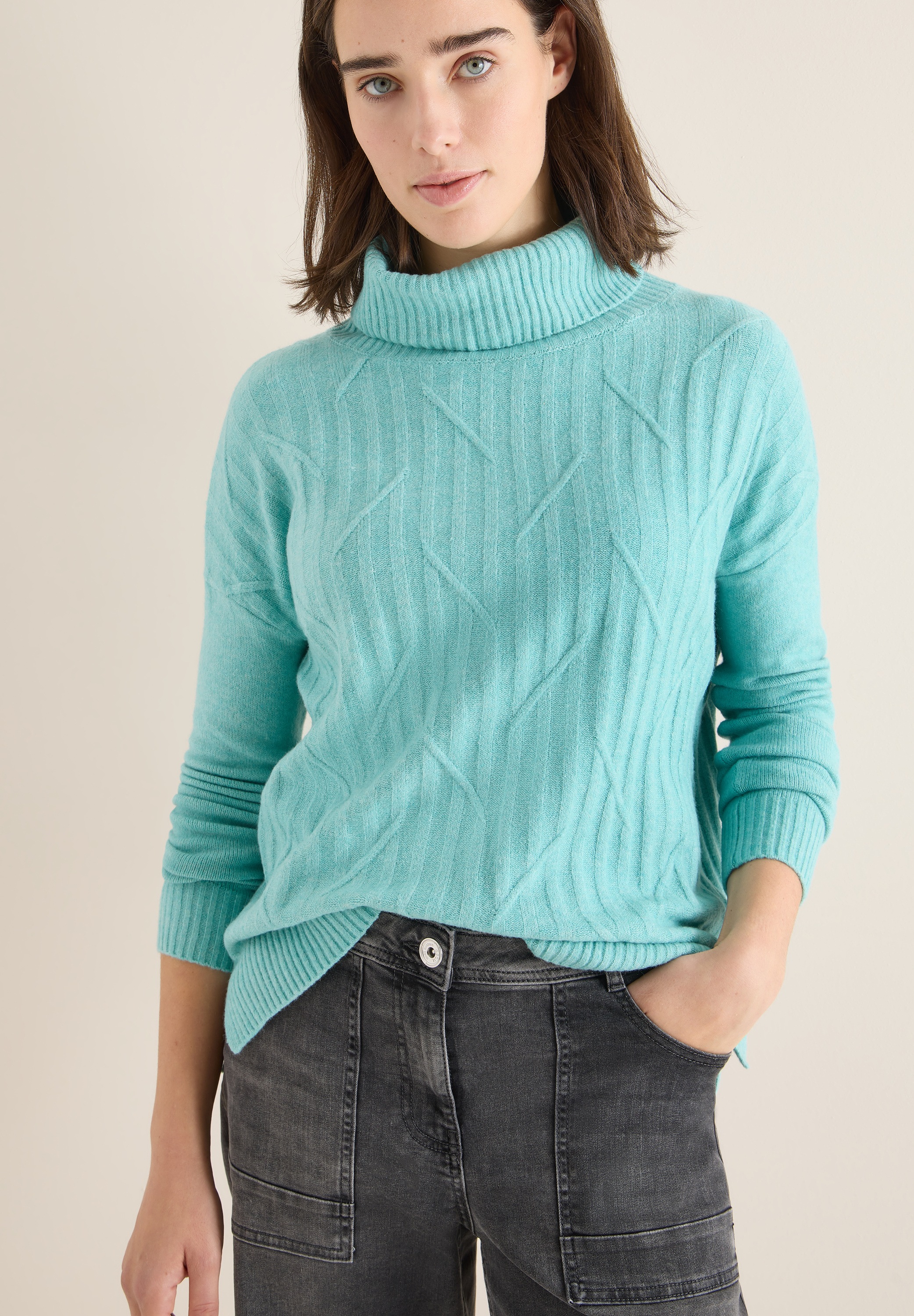 Cecil Rollkragenpullover mit Strick-Muster und Umlegekragen