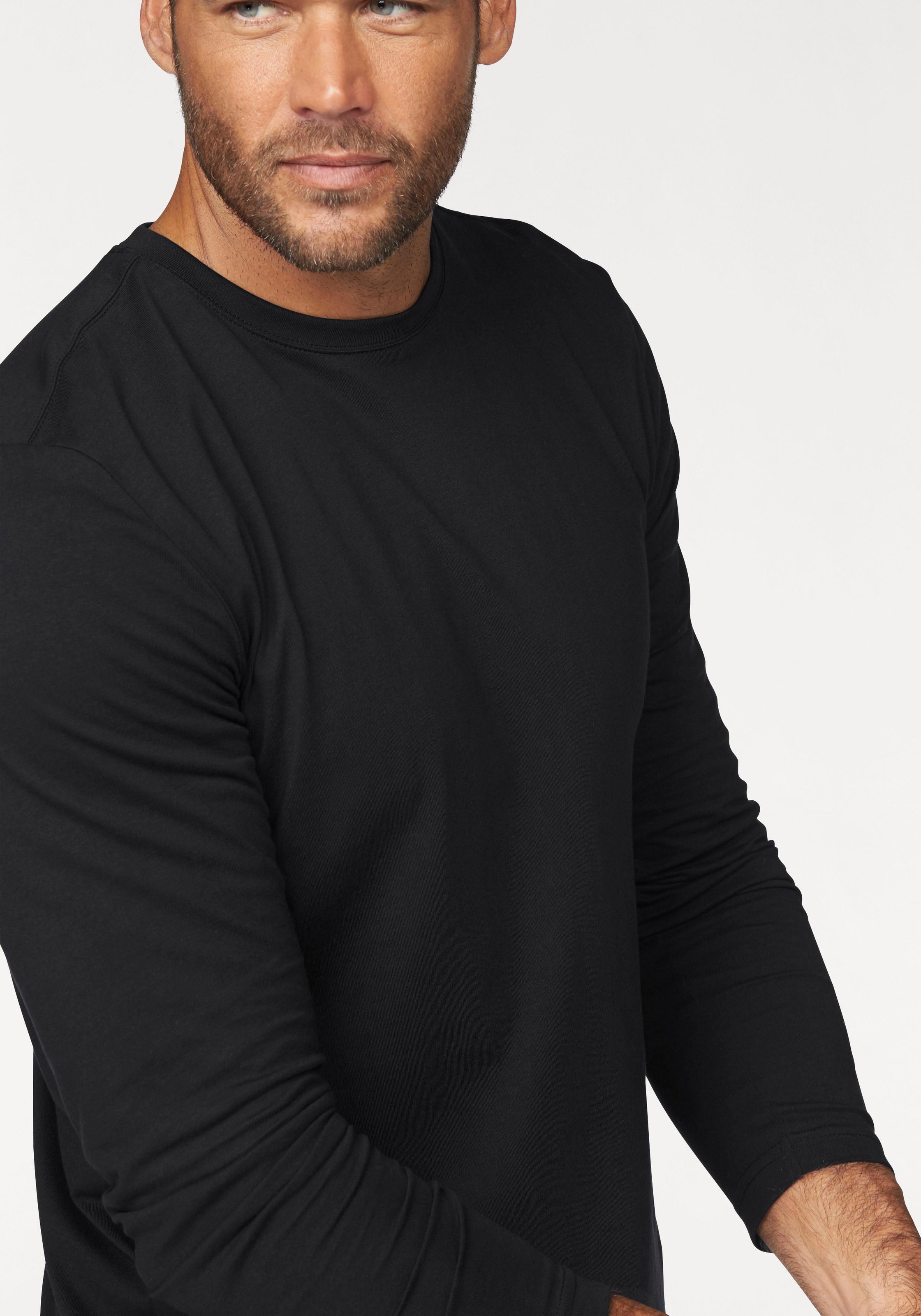 Langarmshirt MAN'S WORLD "neue Farbe ", Herren, Gr. 56/58 (XL), schwarz, Single Jersey, Obermaterial: 100% Baumwolle, unifarben, Basic, regular fit, Rundhals, normaler Saum, Shirts Langarmshirt, Langarm, unifarben, aus Baumwolle, im 3er-Pack, Topseller 3