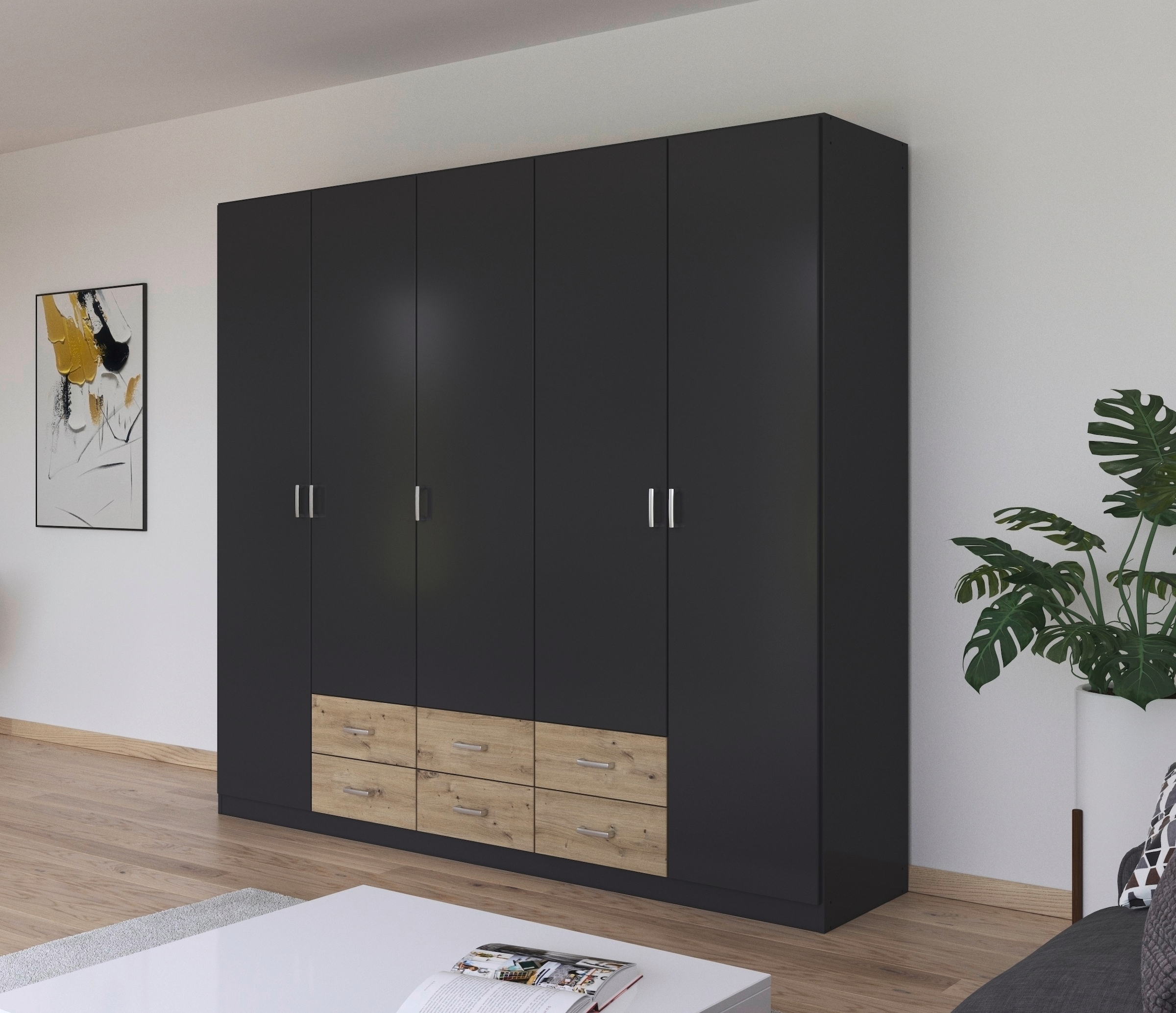 rauch Drehtürenschrank "Kleiderschrank Garderobe GAMMA Breiten 226 cm" in 3 Ausstattungen BASIC/CLASSIC/PREMIUM (inkl. SOFT-CLOSE-Funktion), mit Schubladen, verschiedene Griff-Varianten TOPSELLER MADE IN GERMANY