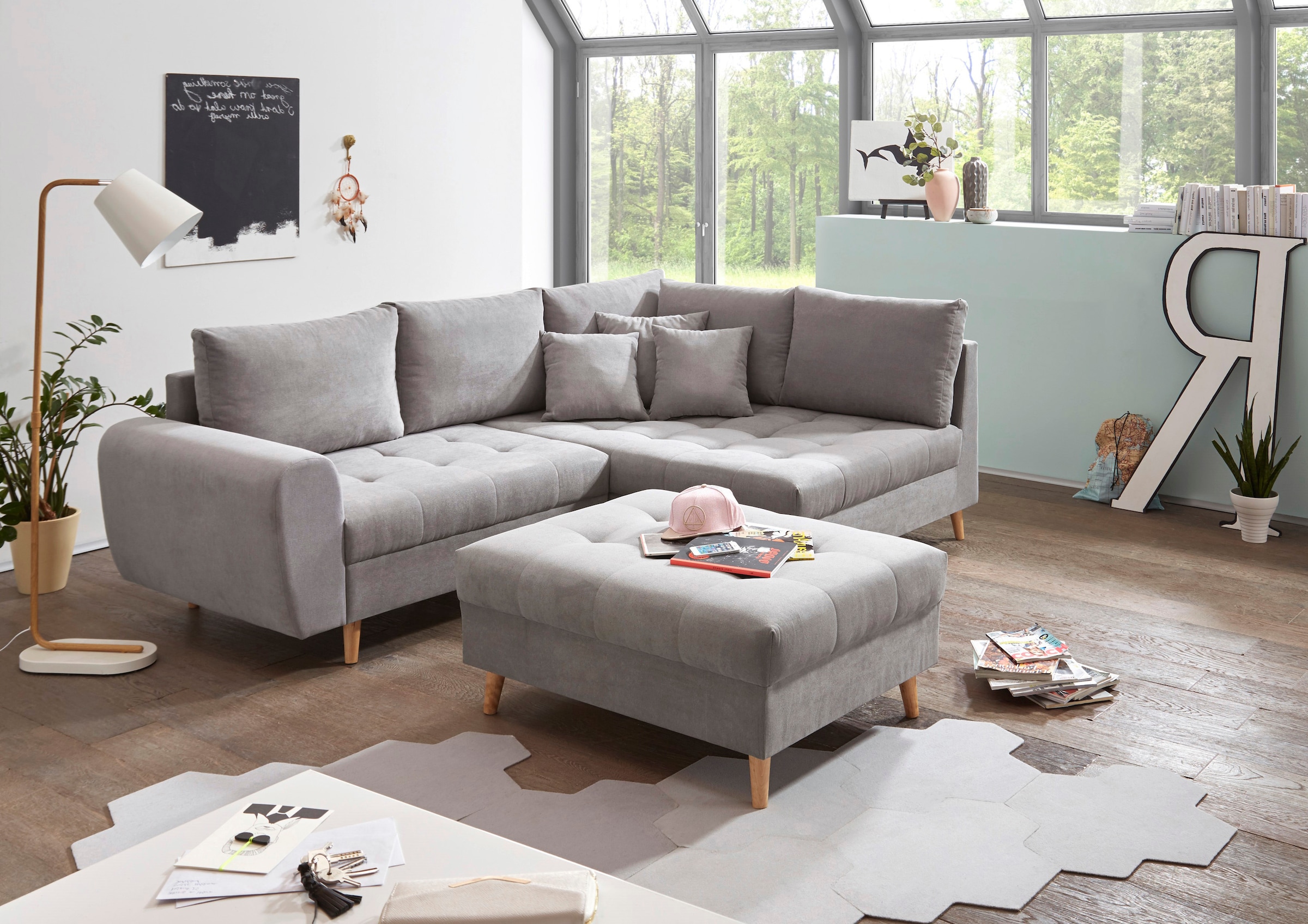ED EXCITING DESIGN Ecksofa "Alice L-Form" mit Hocker & 3 Zierkissen günstig online kaufen