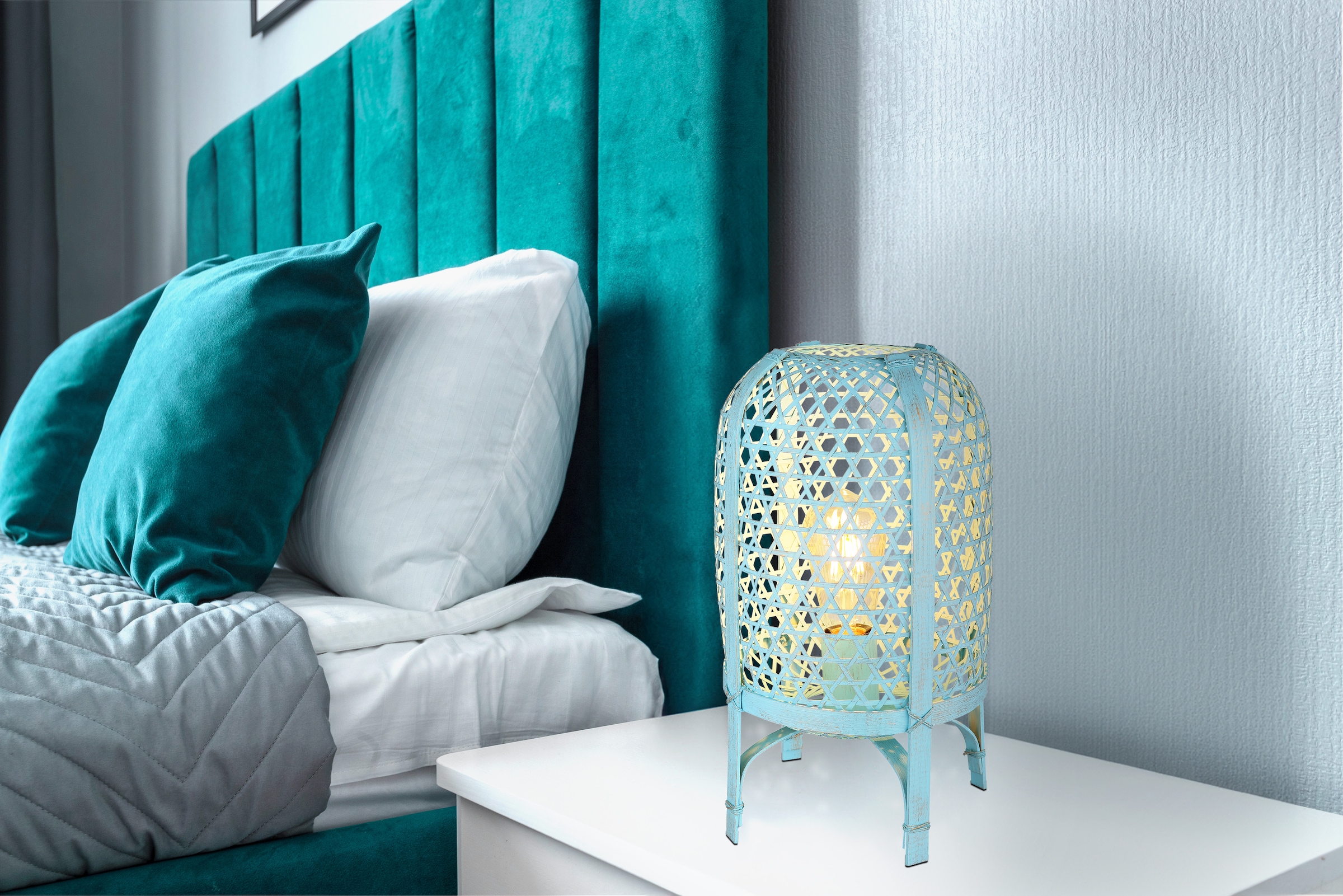 GLOBO LIGHTING Tischleuchte »CAIRO« E27 1 Stk. Tischleuchte für Wohn- & Schlafzimmer blau