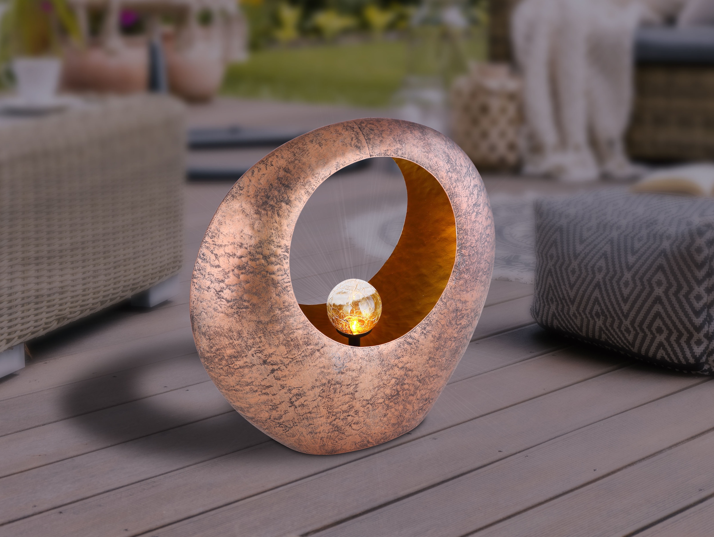 GLOBO LIGHTING LED Solarleuchte »SOLARLEUCHTE METALL MESSINGFARBEN, 1XLED-Modul« LED-Modul 1 Stk. Warmweiß Messing-Solarleuchte mit Glas crackle, Feuereffekt, LED 0.06W