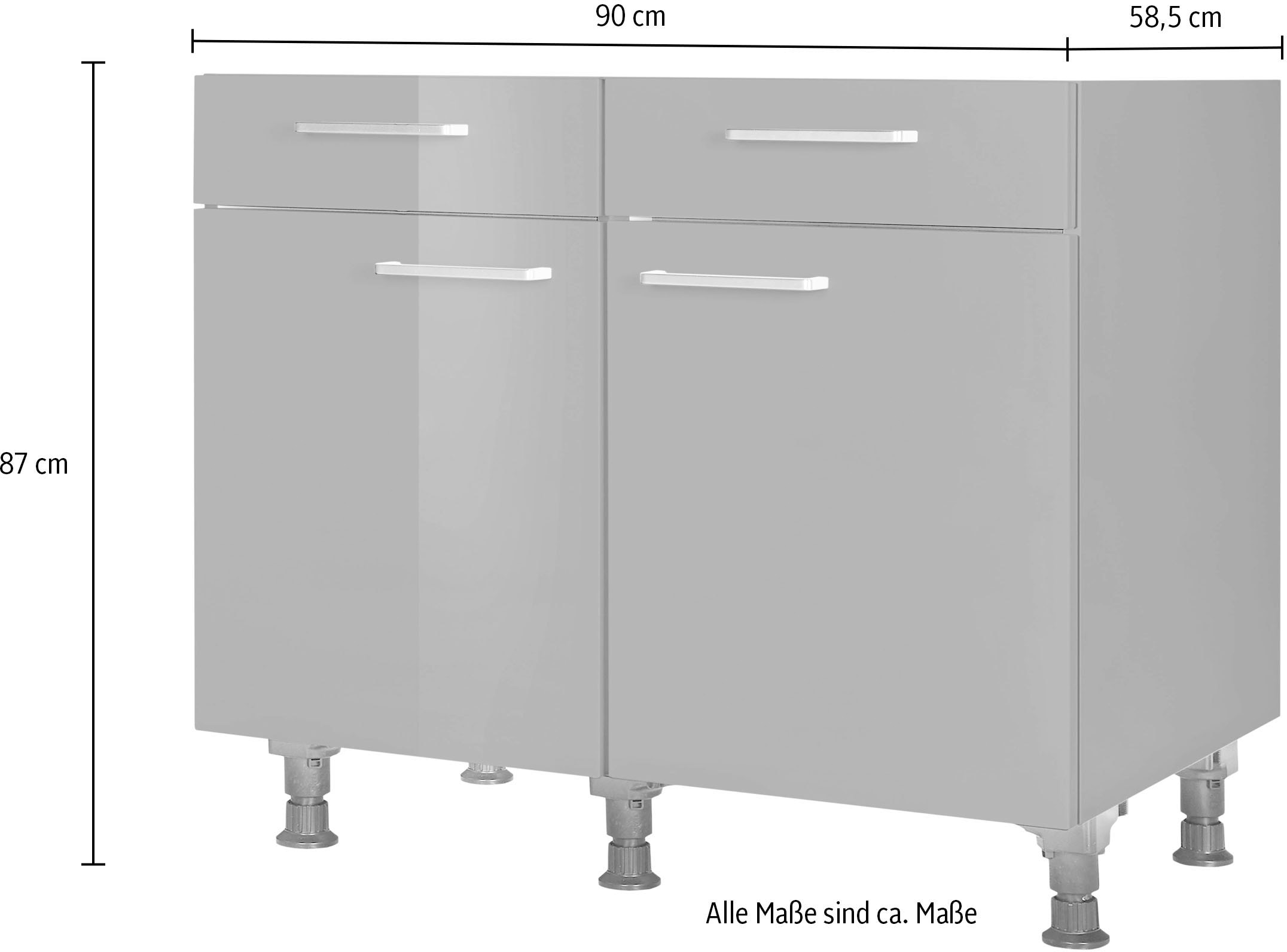 nobilia® Unterschrank »"Flash", vormontiert, Breite 90 cm, Soft-Close-Funktion«, bei den Schubkästen, inkl. höhenverstellbare Sockelfüße