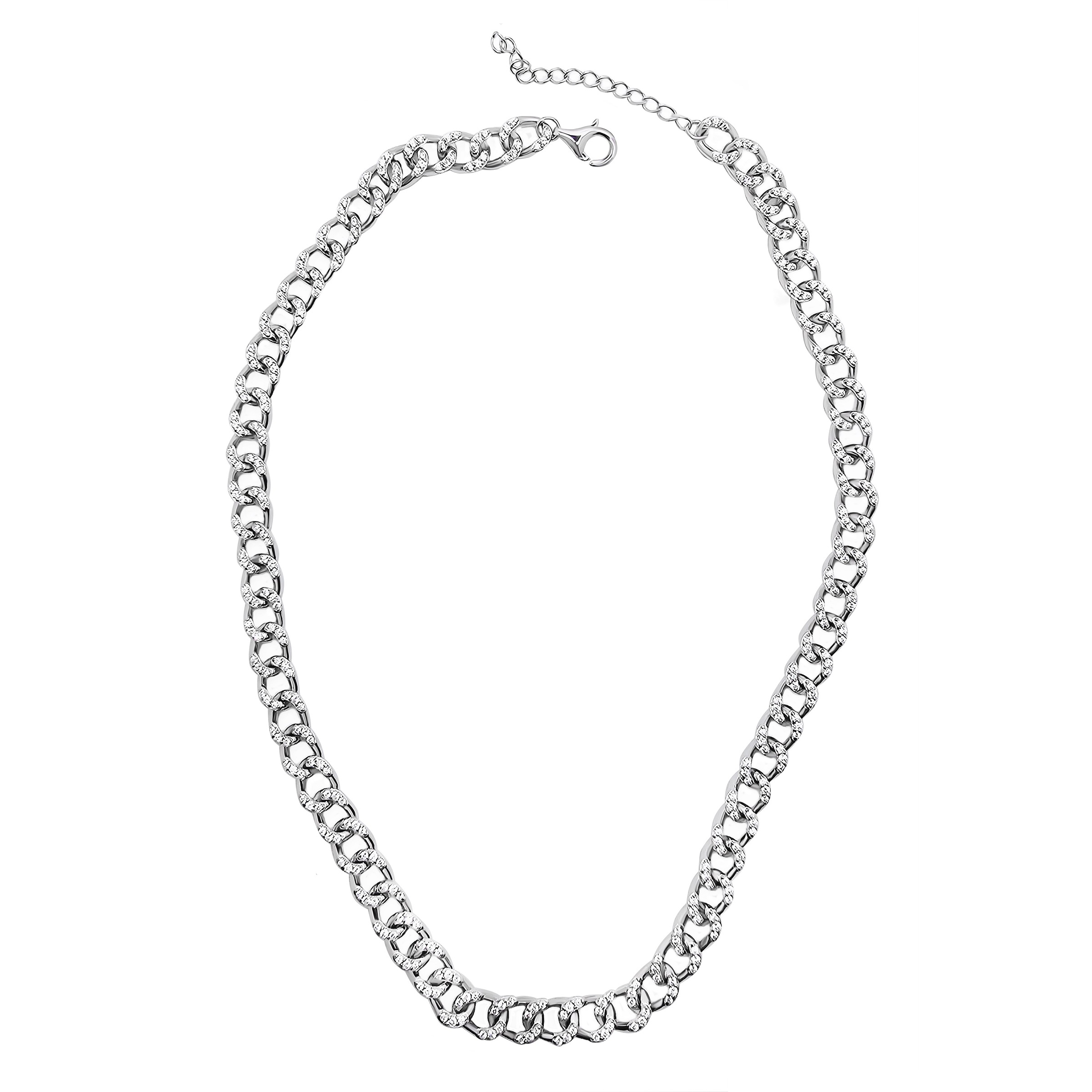 FIRETTI Damen Panzerkette "Schmuck Geschenk Silber 925 Halsschmuck Halskette", Silber 925 (Sterlingsilber), L: 47 B: 7,5mmsilberfarben, kristallweiß,