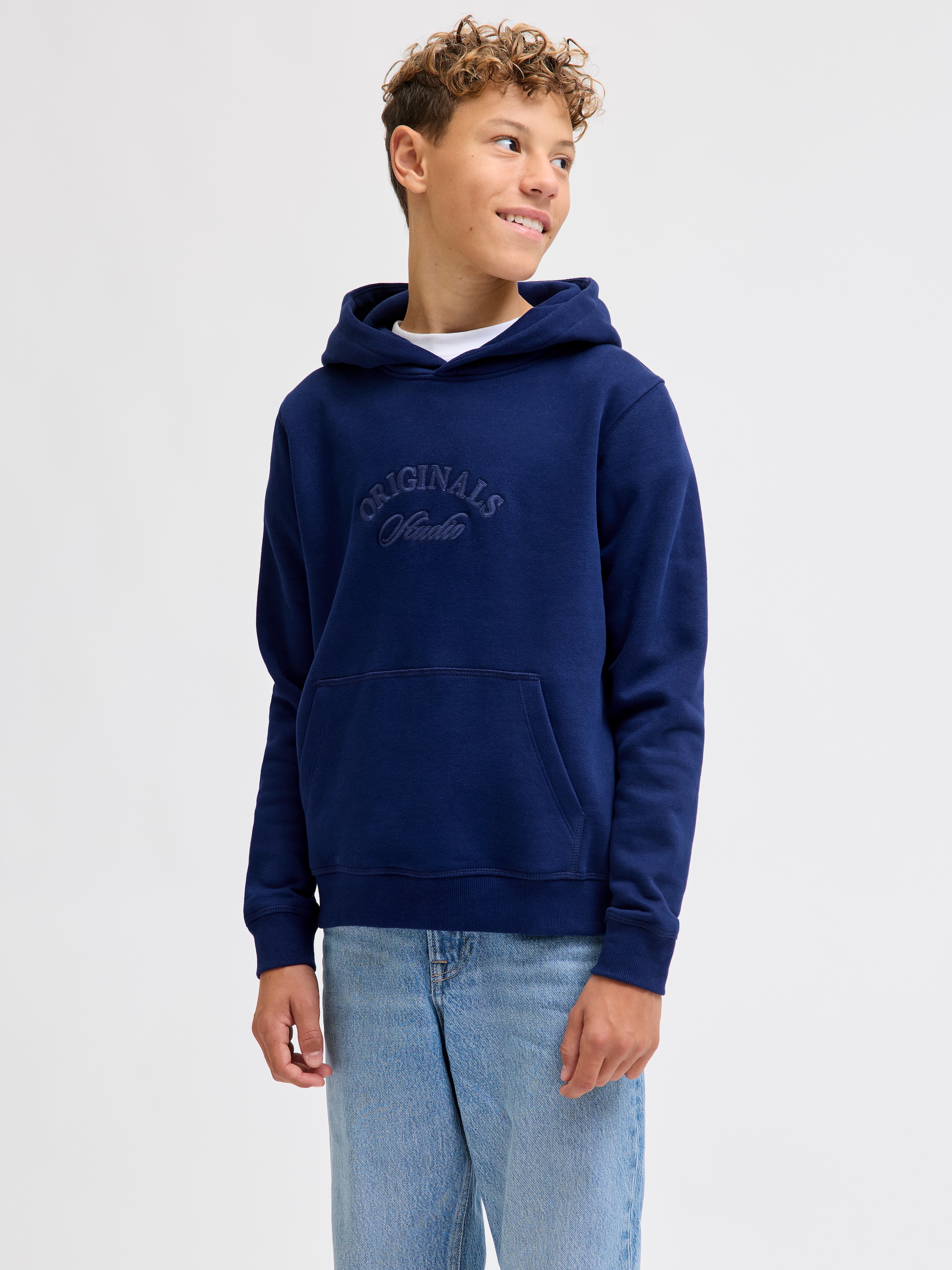 Jungen Kapuzensweatshirt "JORBLEECKER BRANDING SWEAT HOOD BF JNR"ocean cavern detail:org, Gr. 176, JACK & JONES JUNIOR, bedruckt, angeraute