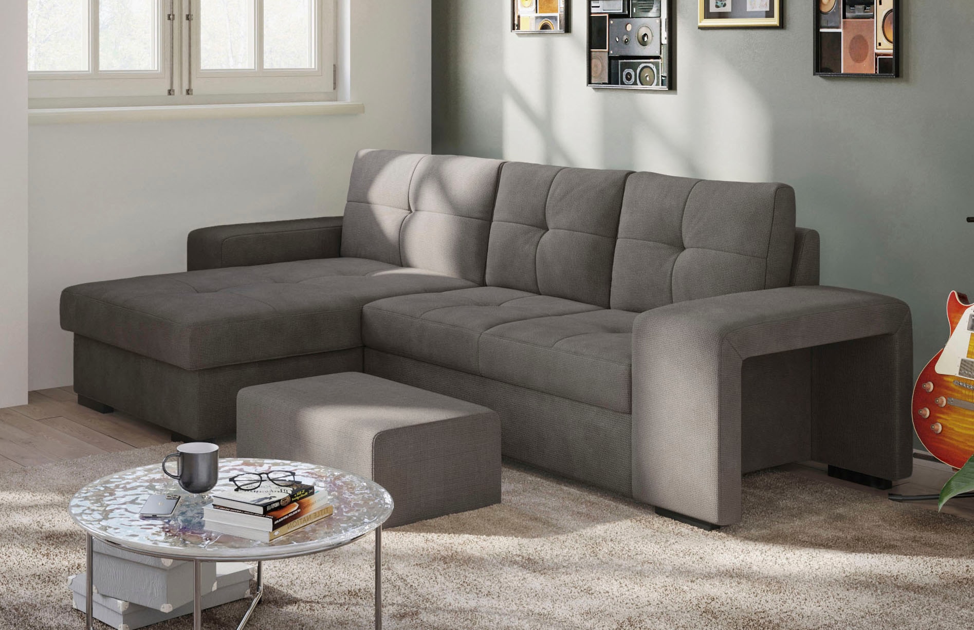 COTTA Ecksofa »Mattina L-Form«, mit Hocker, wahlweise mit Bettfunktion & Bettkasten