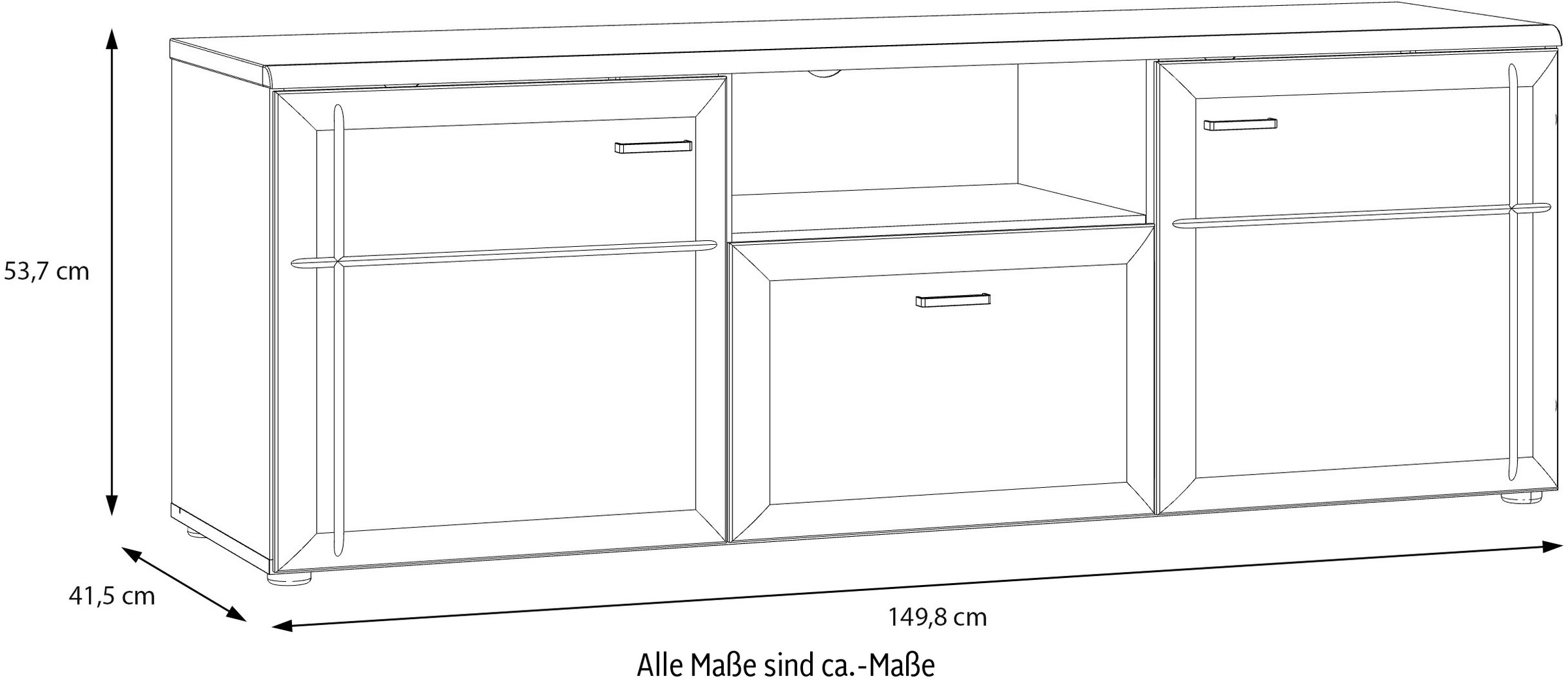 FORTE Lowboard »Akinori TV-Board, TV-Schrank«, TV Board, MDF Front, Holzoptik; Metallgriffe, Vollauzug, Soft Close