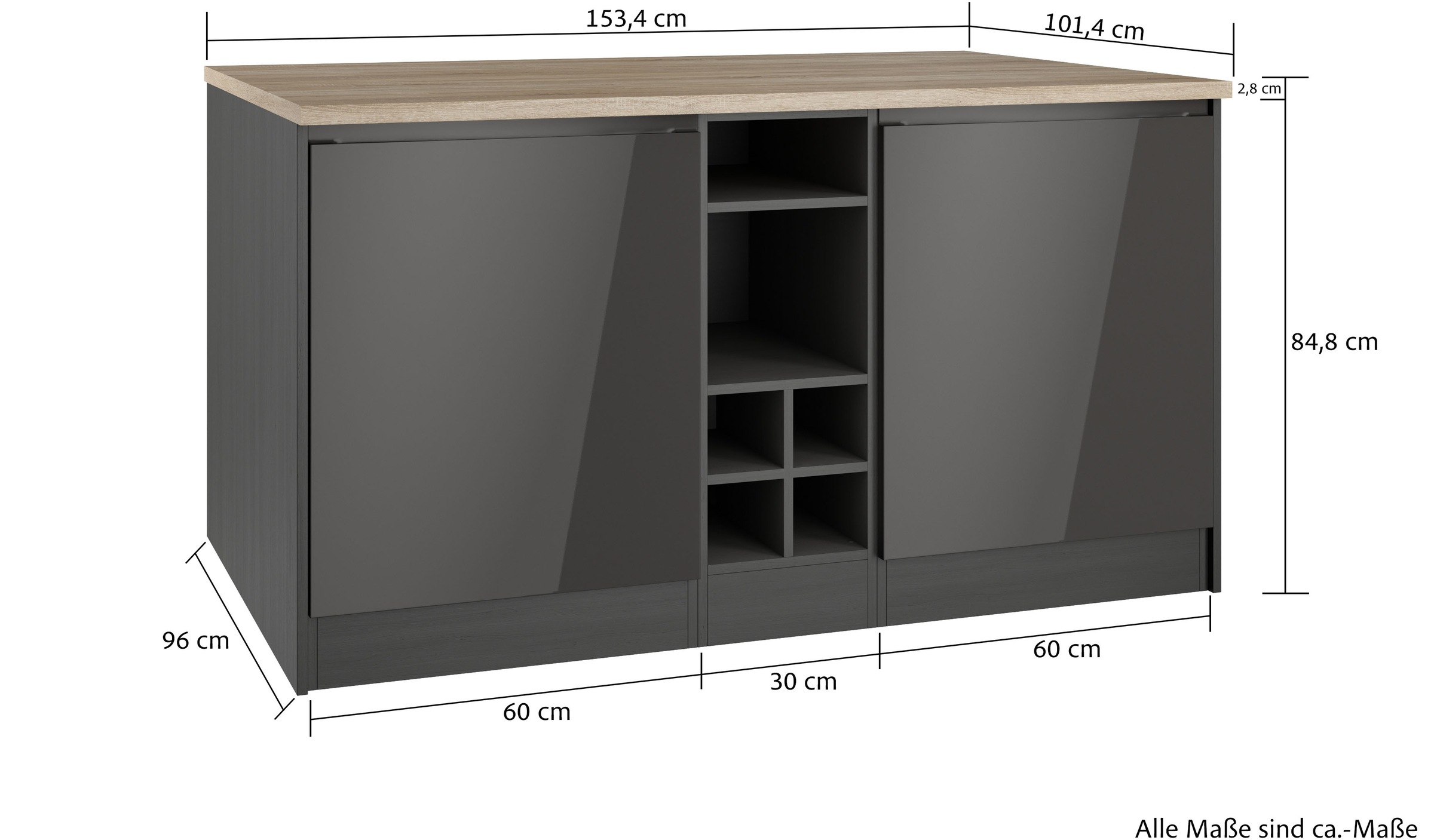 HELD MÖBEL Kücheninsel »Virginia«, Breite 153 cm, MDF-Fronten, Flaschenregal