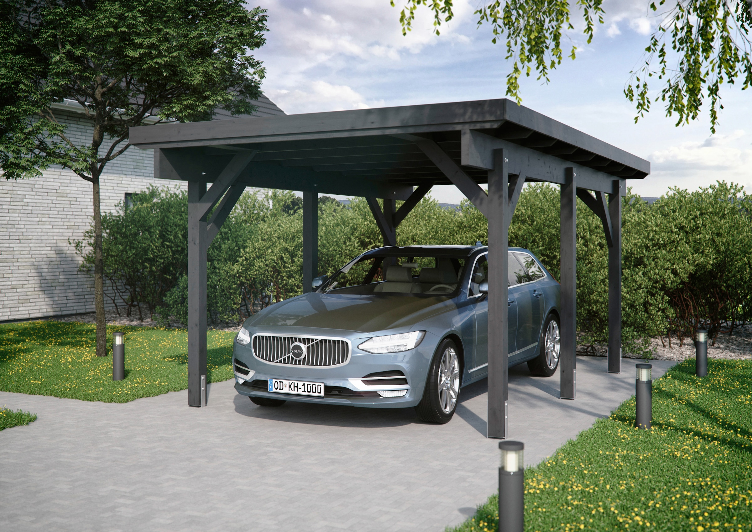 Kiehn-Holz Einzelcarport »KH 300 / KH 301« Leimholz 275 cm anthrazit Stahl-Dach, versch. Farben