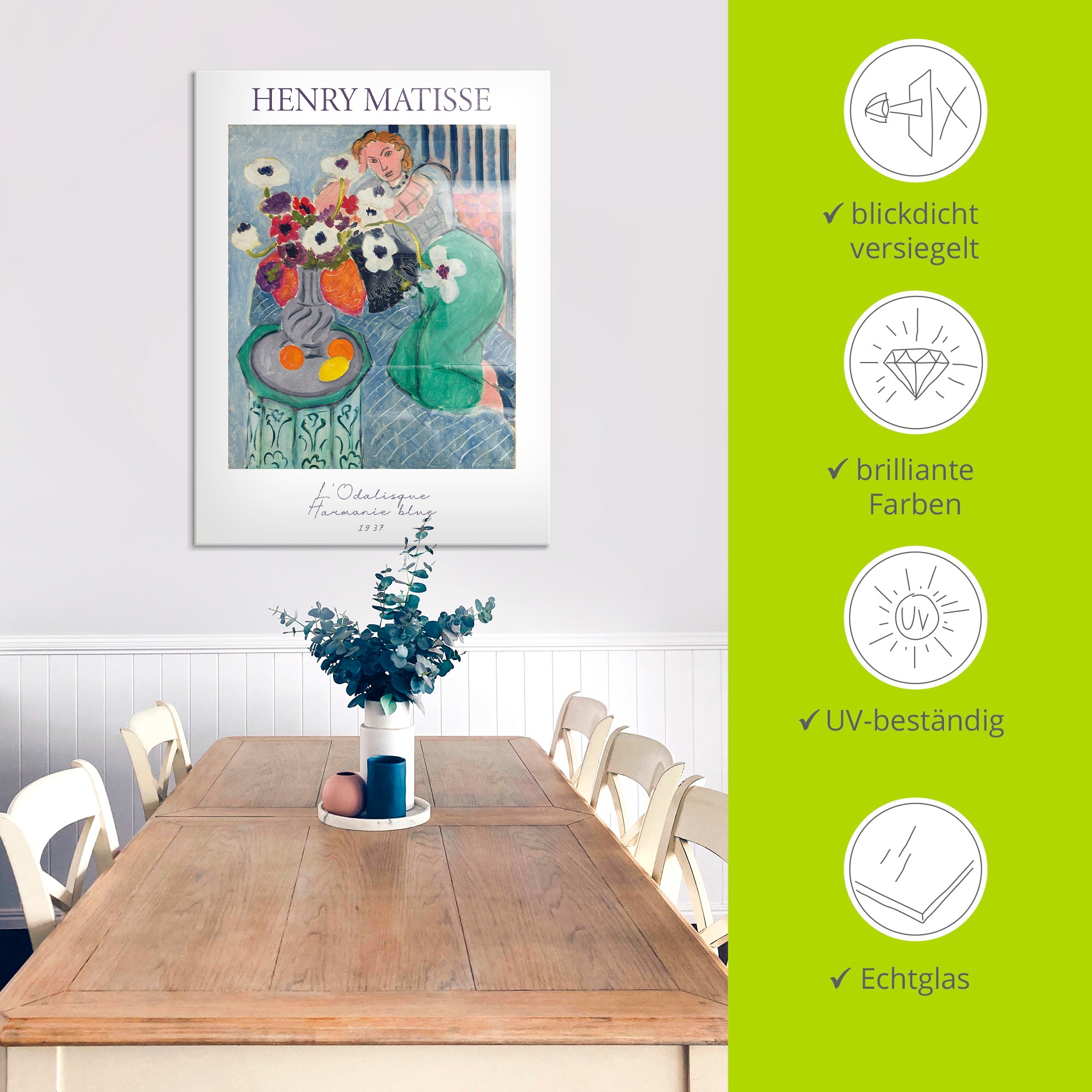 Artland Glasbild »L'Odalisque, Harmonie blue. 1937« Arrangements 1 Stk. tlg. in verschiedenen Größen