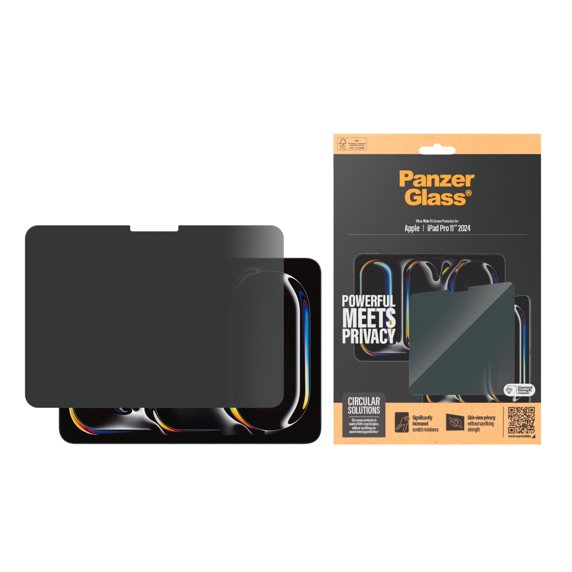 PanzerGlass Displayschutzglas »Ultra-Wide Fit Privacy Screen Protection«, für Apple iPad Pro 11 (2024), Displayschutzfolie, Schutzfolie, Sichtschutz, kratz- & stoßfest