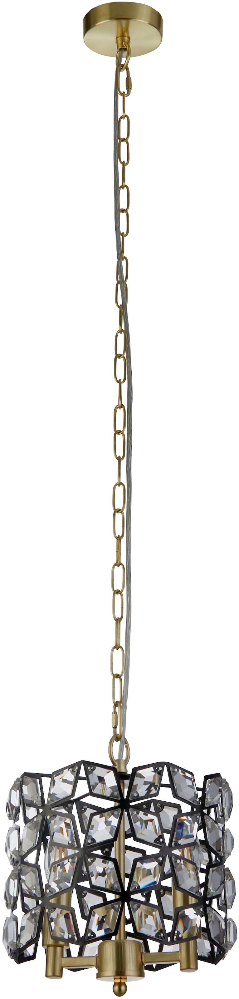 Searchlight Hängeleuchte »Iris 2Lt 25cm Round Pendant- Black Metal, Crystal & Brass« E14 1 Stk.