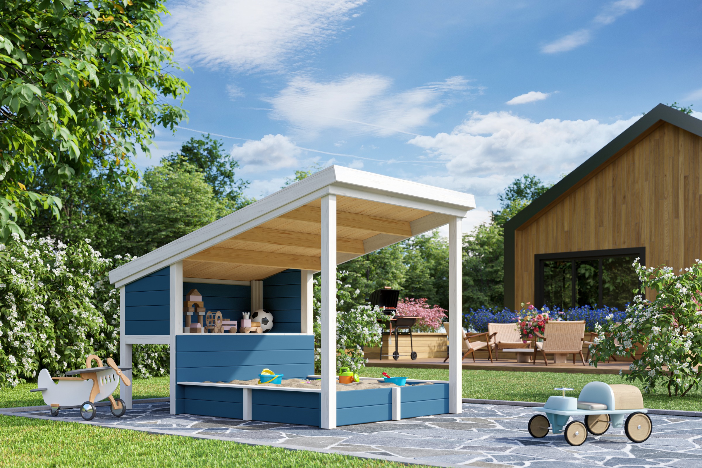 Nordic Holz Sandkasten "PIPPI 1" Spielelement mit Überdachung, BxTxH: 164x220x179 cm