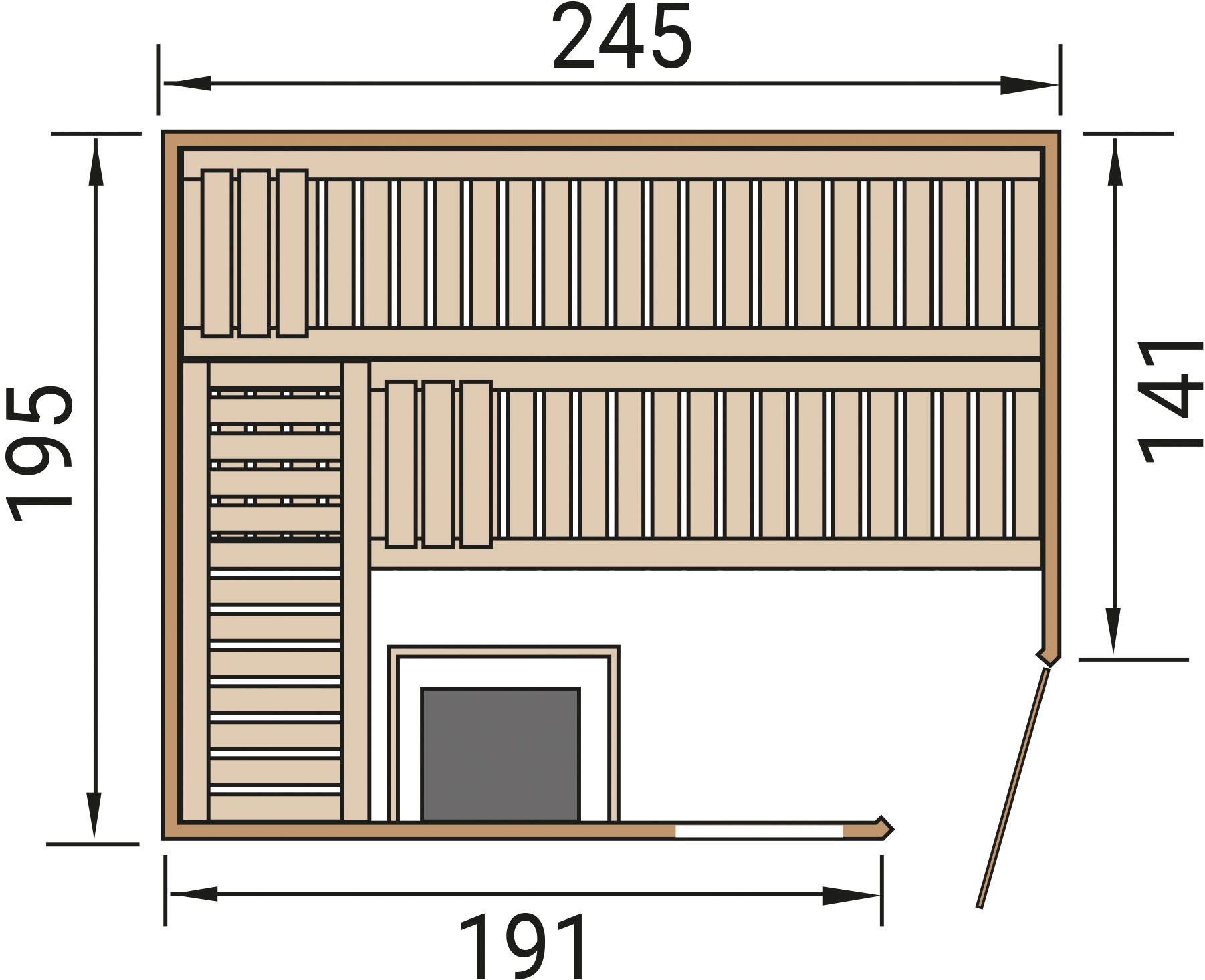 weka Sauna »Massivholzsauna TURKU 3«, Blockbohlen, Fensterelement, moderne Ganzglastür