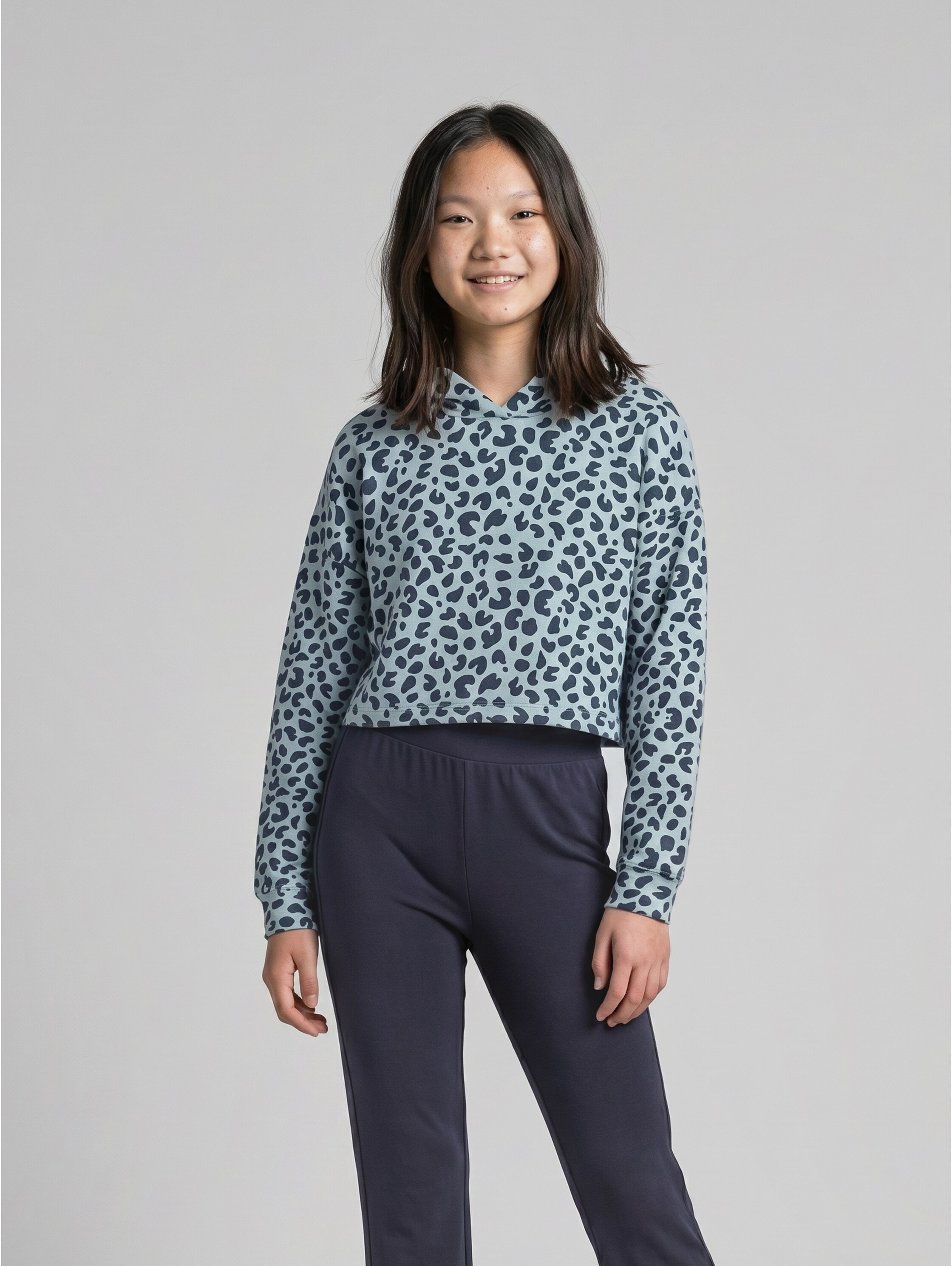 TOM TAILOR Kapuzensweatshirt, Kurzes Kapuzenpullover im Leo-Look/für Girls