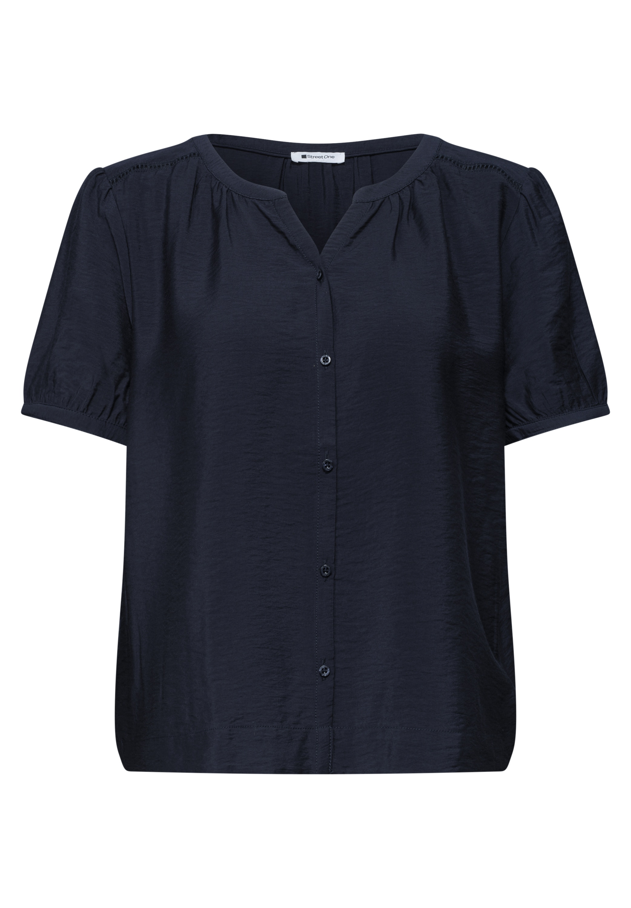 STREET ONE Kurzarmbluse Sommerbluse mit Split Neck und Knöpfen