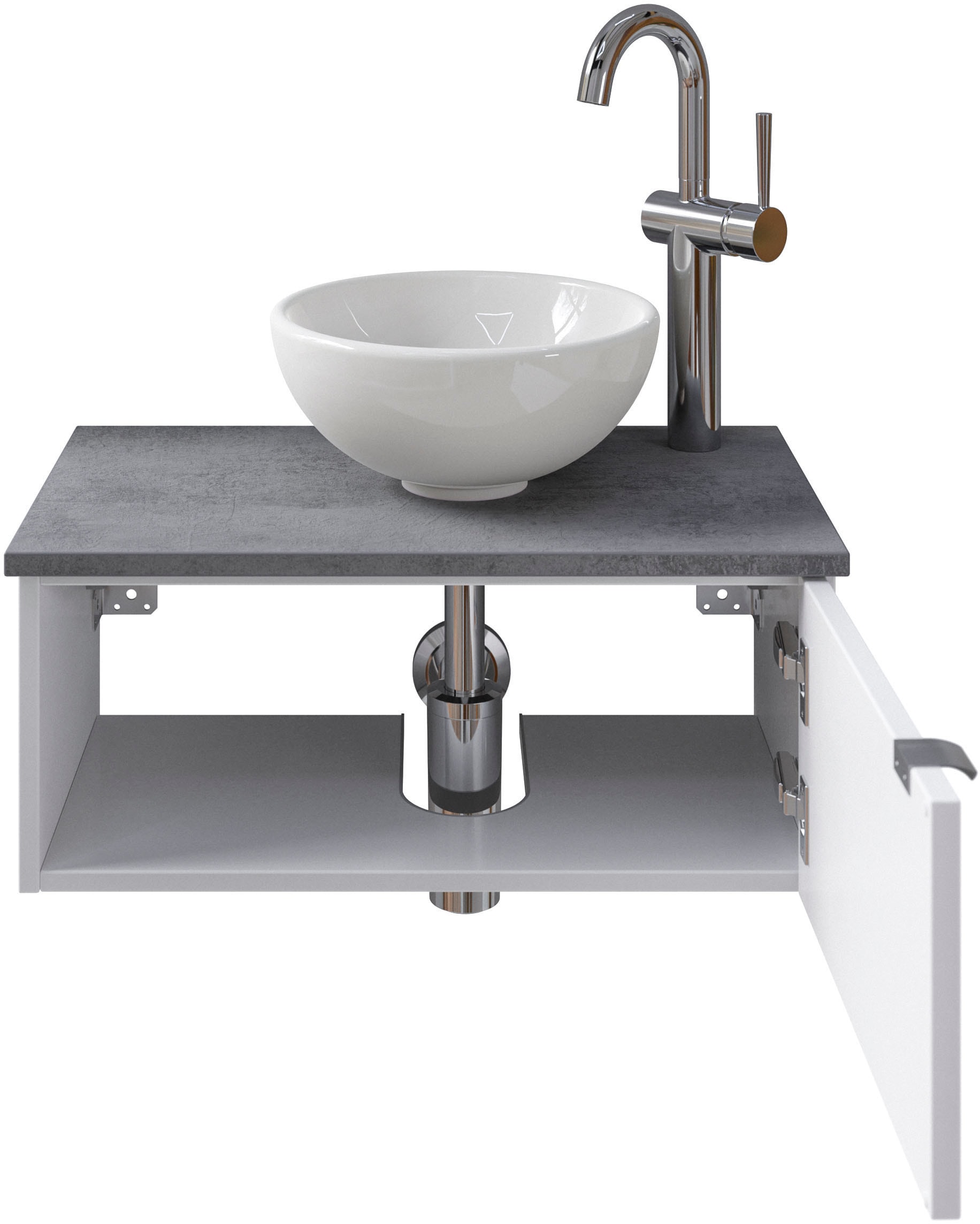 Saphir Waschtisch »Serie 6915 Waschschale mit Unterschrank für Gästebad, Gäste WC«, 61 cm breit, 1 Tür, offenes Fach, kleine Bäder, ohne Armatur