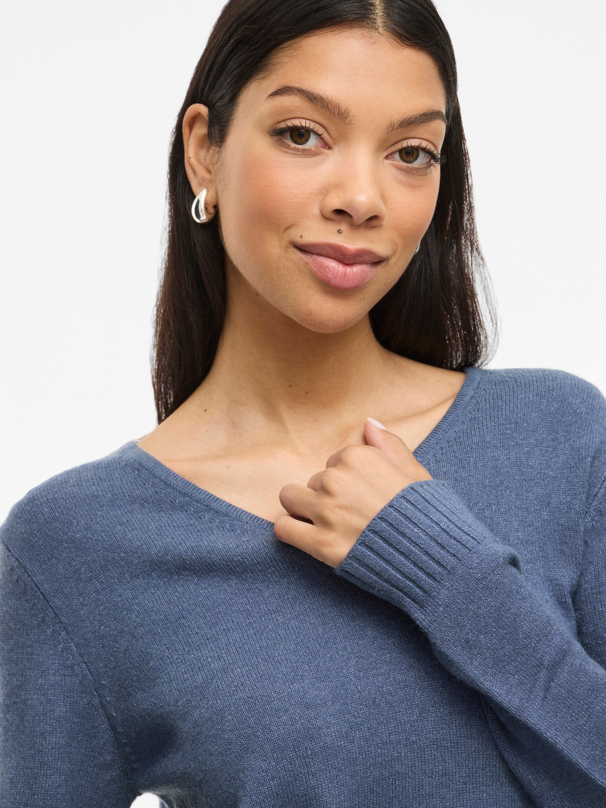 Vila Pull à Col En V Ril Vintage Indigo / Dark Melange M Femme 5