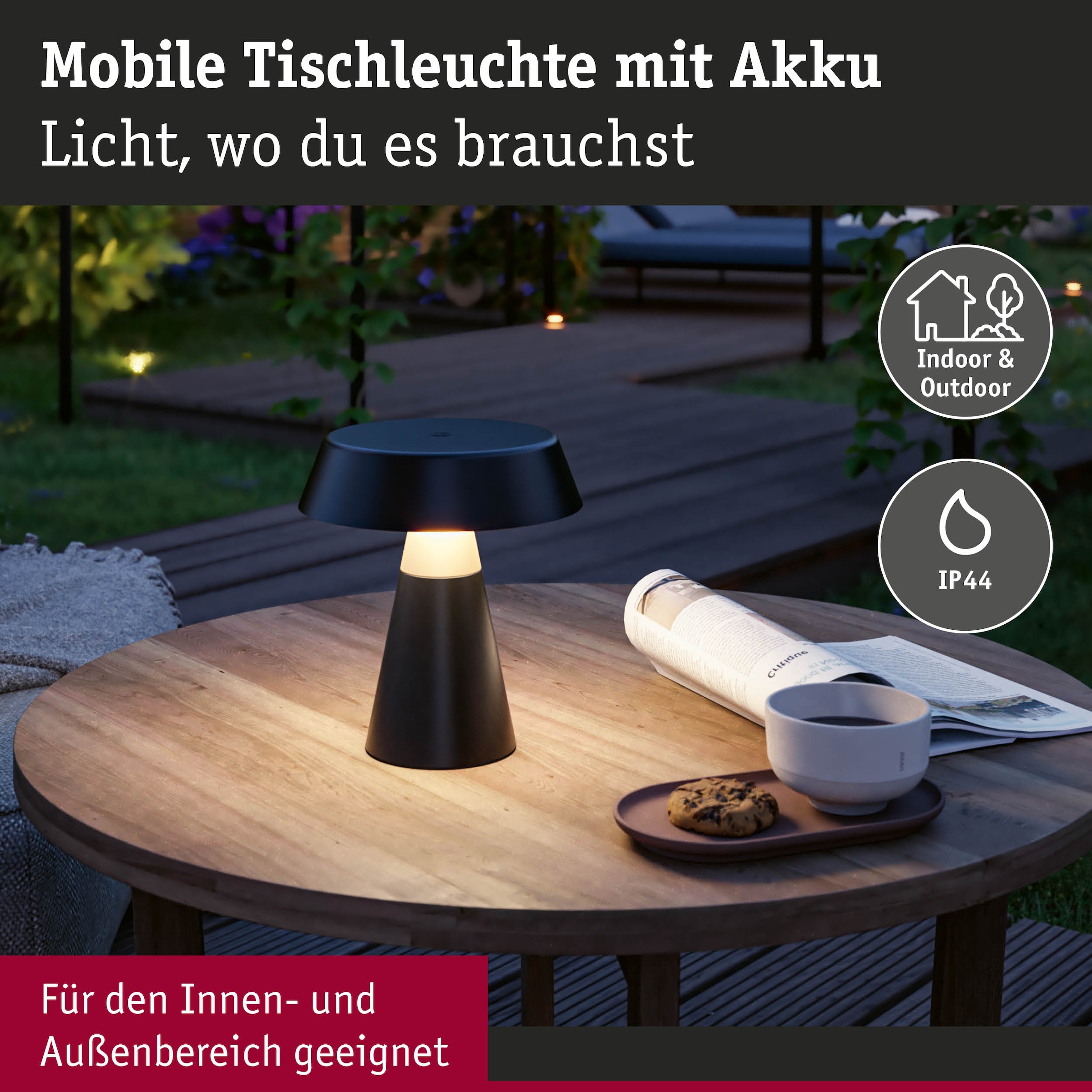 Paulmann LED Tischleuchte »Lirox IP44 WhiteSwitch 1,5W USBC« LED-Modul 1 Stk. warmweiß - kaltweiß Dimmbar