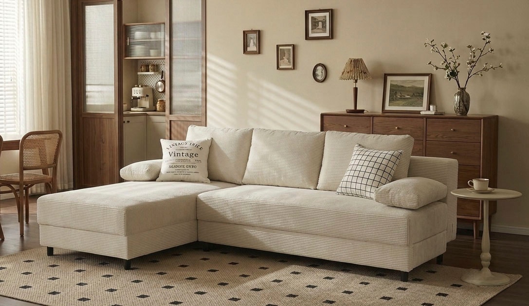 OTTO home Schlafsofa »ONNIKO Ecksofa L-Form Cord, Breite: 240 cm, softer Cord-Bezug« mit Bettfunktion & Bettkasten (Liegefläche 120/240 cm)