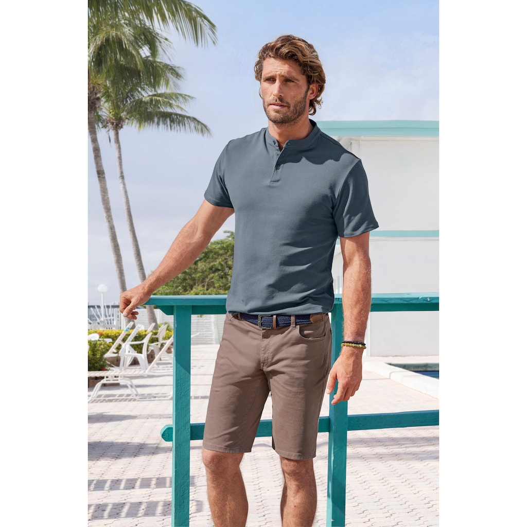 John Devin Poloshirt »mit kleinem Stehkragen,«, Regular Fit, Kurzarm mit Knopfleiste, reine Baumwolle