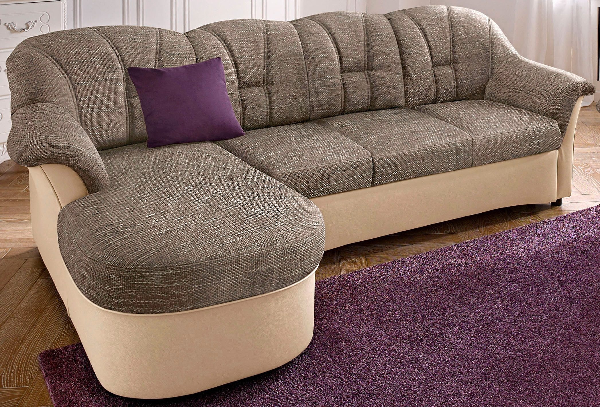 DOMO collection Ecksofa "FLORES Schlafsofa, 233x142x86 cm, L-Form" whlw. mit Bettfunktion, whlw. mit Federkern