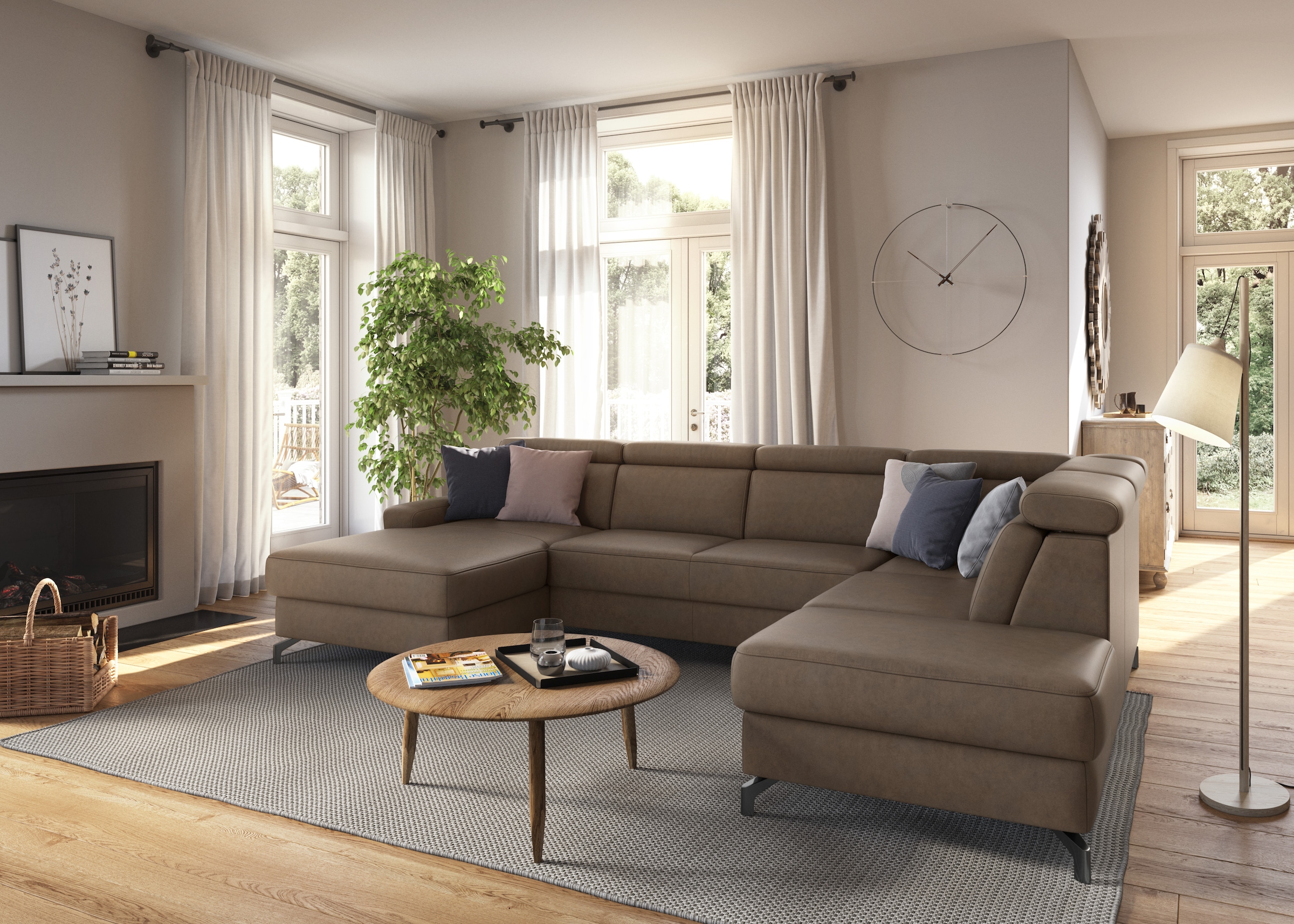 sit&more Wohnlandschaft »Scarlett U-Form«, inklusive Kopfteilverstellung, wahlweise mit Bettfunktion, Bettkasten