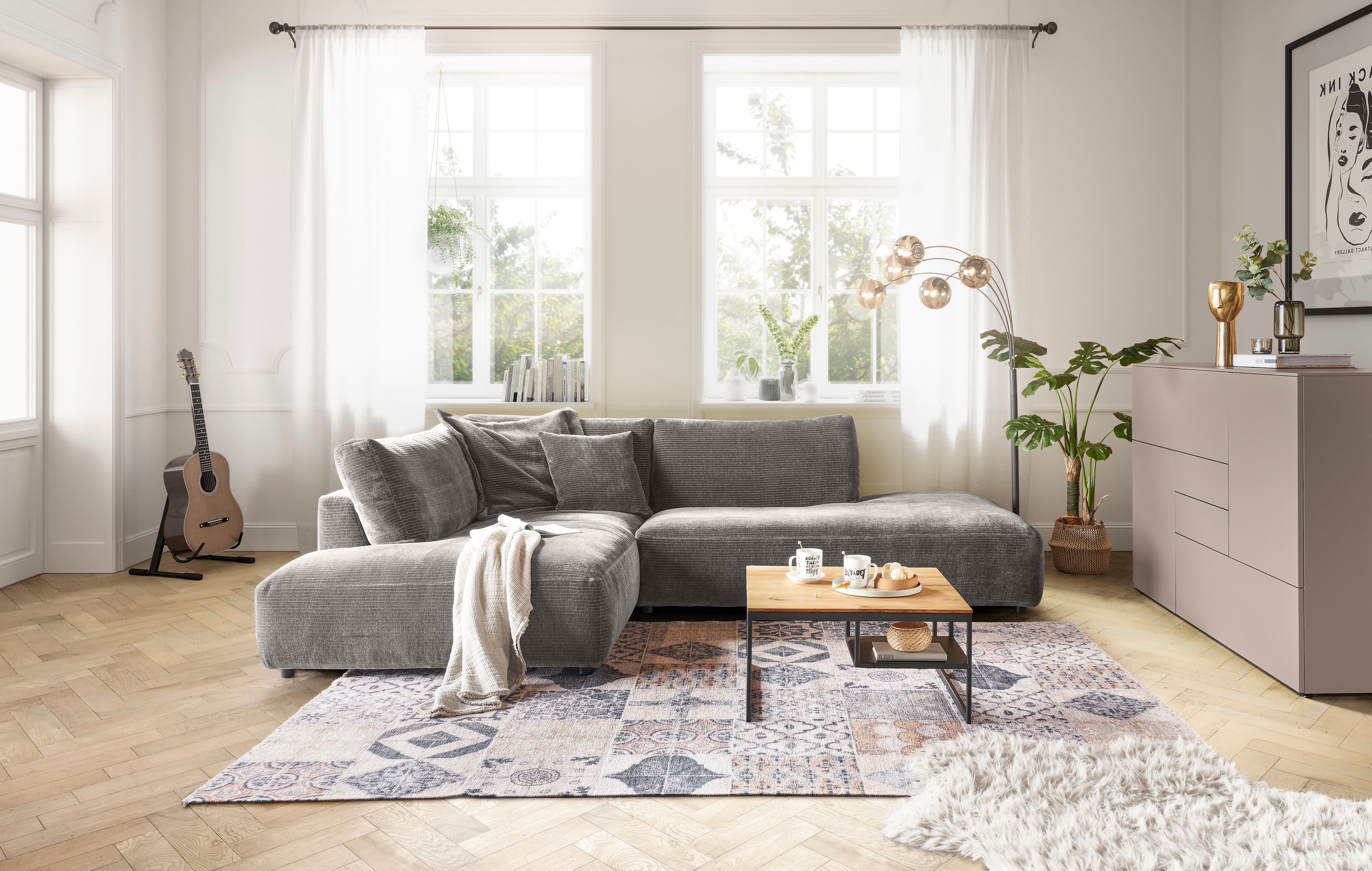 Musterring Ecksofa "Lucia bequem, elegant & zeitlos, elegante Sofa ohne Armlehnen" mit großem Longchair, verschiedene Farben, B304 x T224 cm