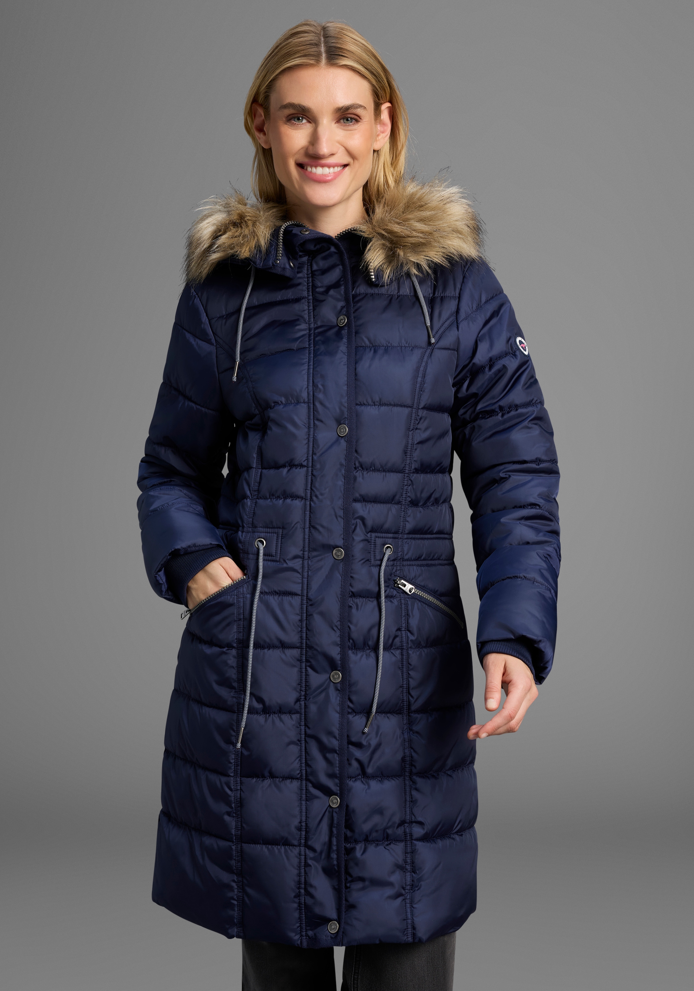 KangaROOS Steppjacke, mit Kapuze, figurbetonter Schnitt, mit Reißverschlusstaschen