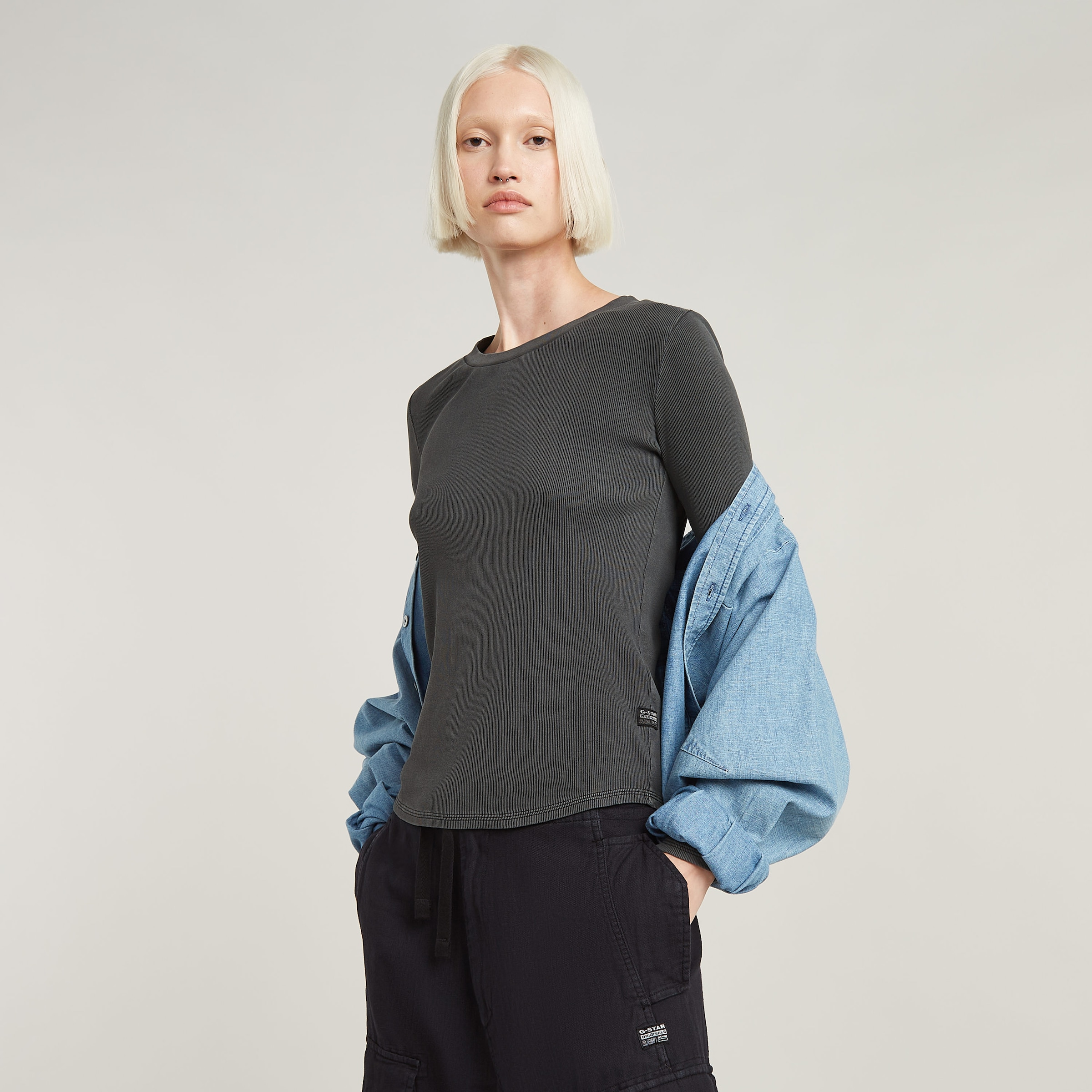 G-STAR Langarmshirt »Tops Overdyed slim«, im Overdyed-Look