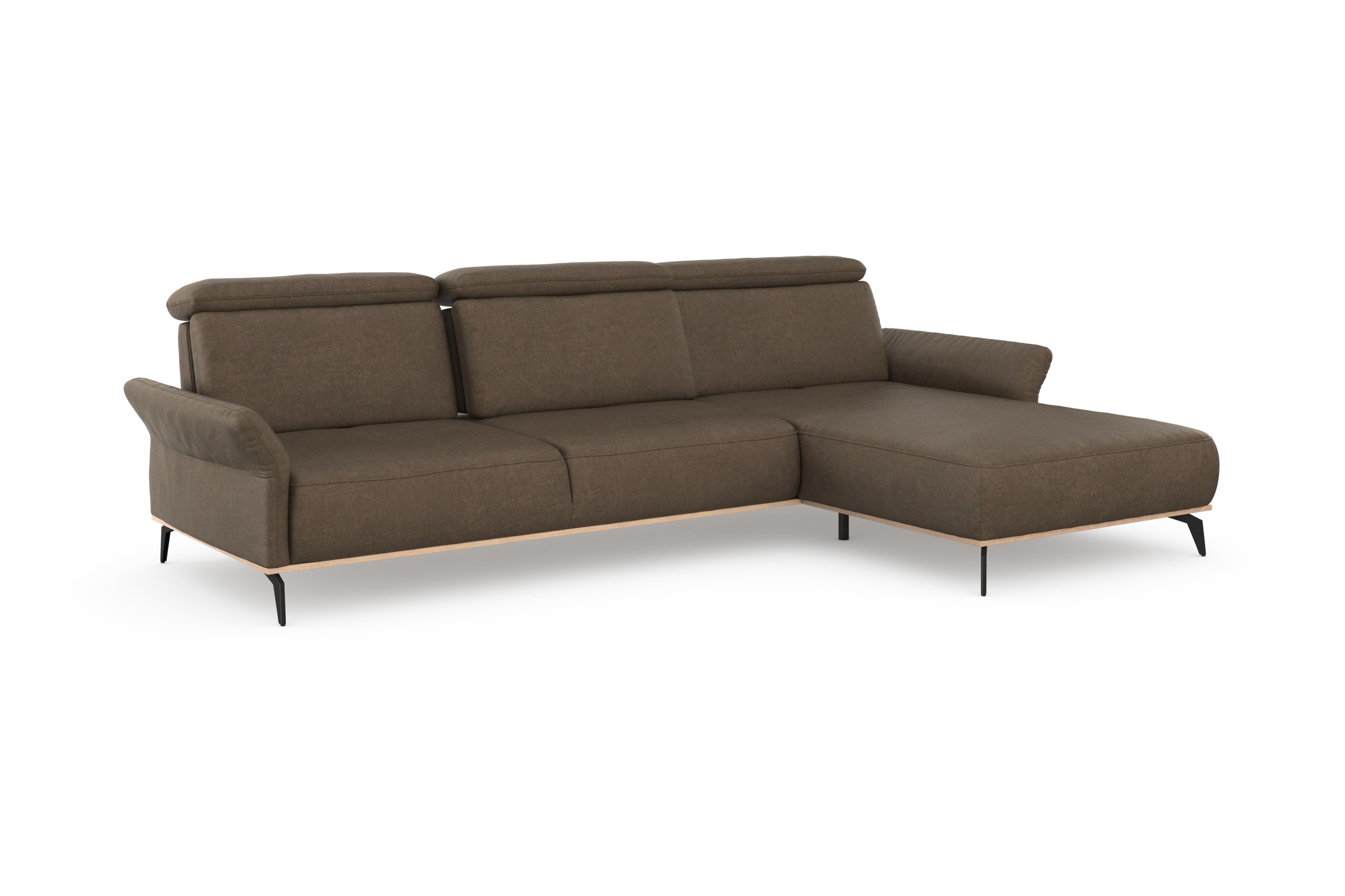 Ecksofa HOME AFFAIRE "Fjord L-Form", braun (coffee), B:324cm H:93cm T:184cm, 100% Polyester, Sofas, Ecksofa, massiv, wahlweise mit Armlehnfunktion, Kopf- Sitztiefenverstellung 6