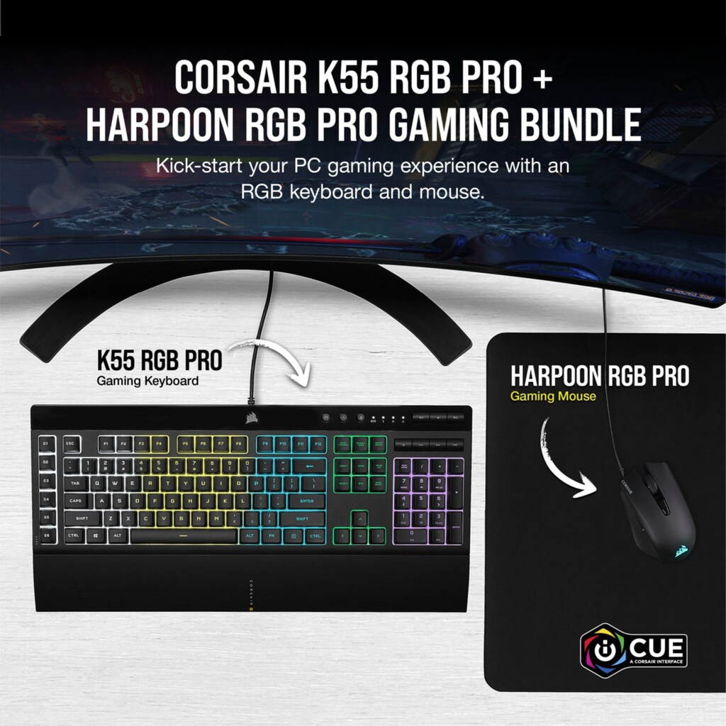 Corsair Tastatur- und Maus-Set »K55 RGB PRO QWERTZ+ HARPOON RGB PRO Gaming-Bundle (DE)«